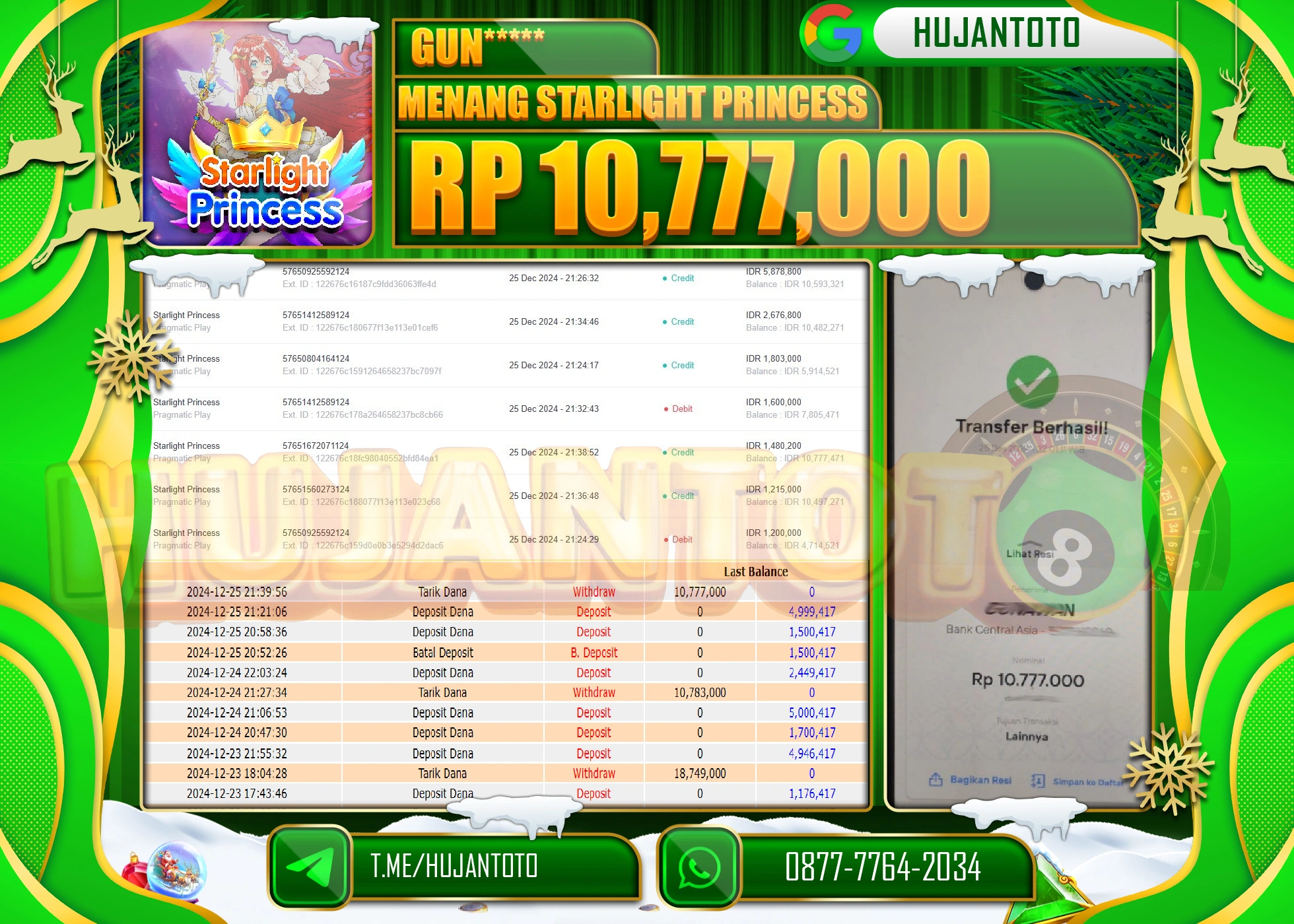 HUJANTOTO SELAMAT ATAS KEMENANGAN YANG DI RAIH DI PERMAINAN  STARLIGHT PRINCESS SEBESAR - 10,777,000 - TERBAYAR LUNAS