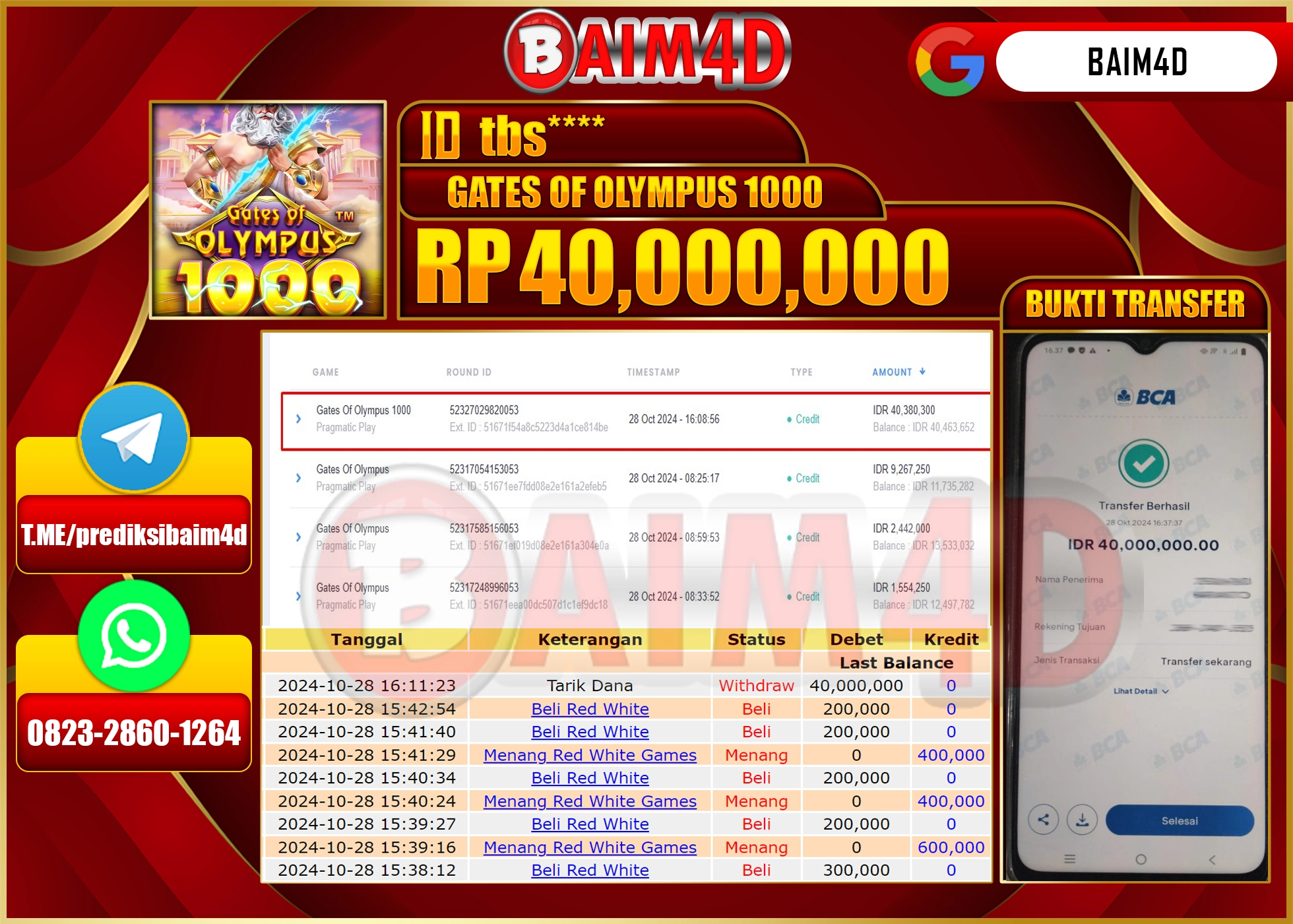 BAIM4D JACKPOT GATES OF OLYMPUS 1000 Rp.40.000,000.- LUNAS