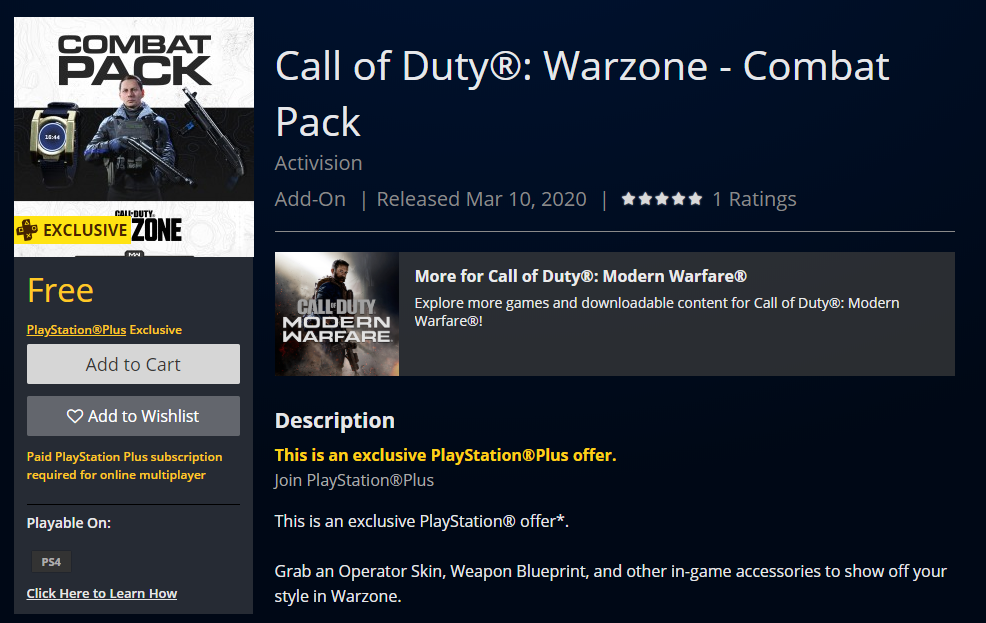 Ps plus store modern warfare pack