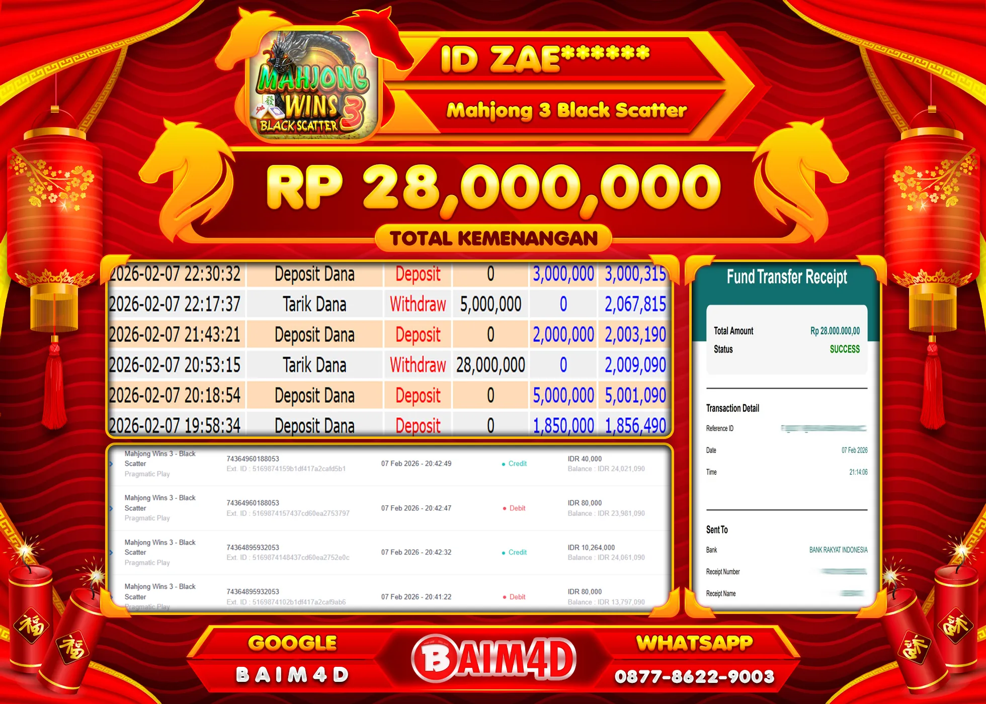 BAIM4D JACKPOT  SLOT MAHJONG 3 BLACK SCATTER Rp.28,000,000 - LUNAS