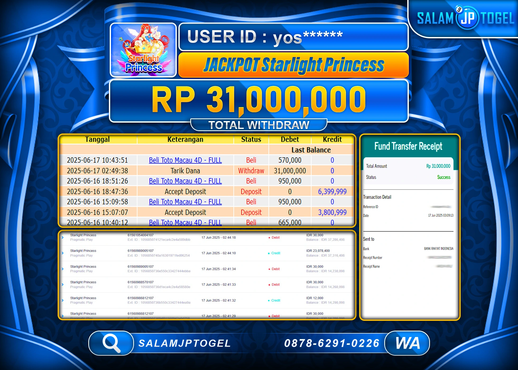 SALAMJPTOGEL MENANG Starlight Princess Rp.31,000,000 LUNAS