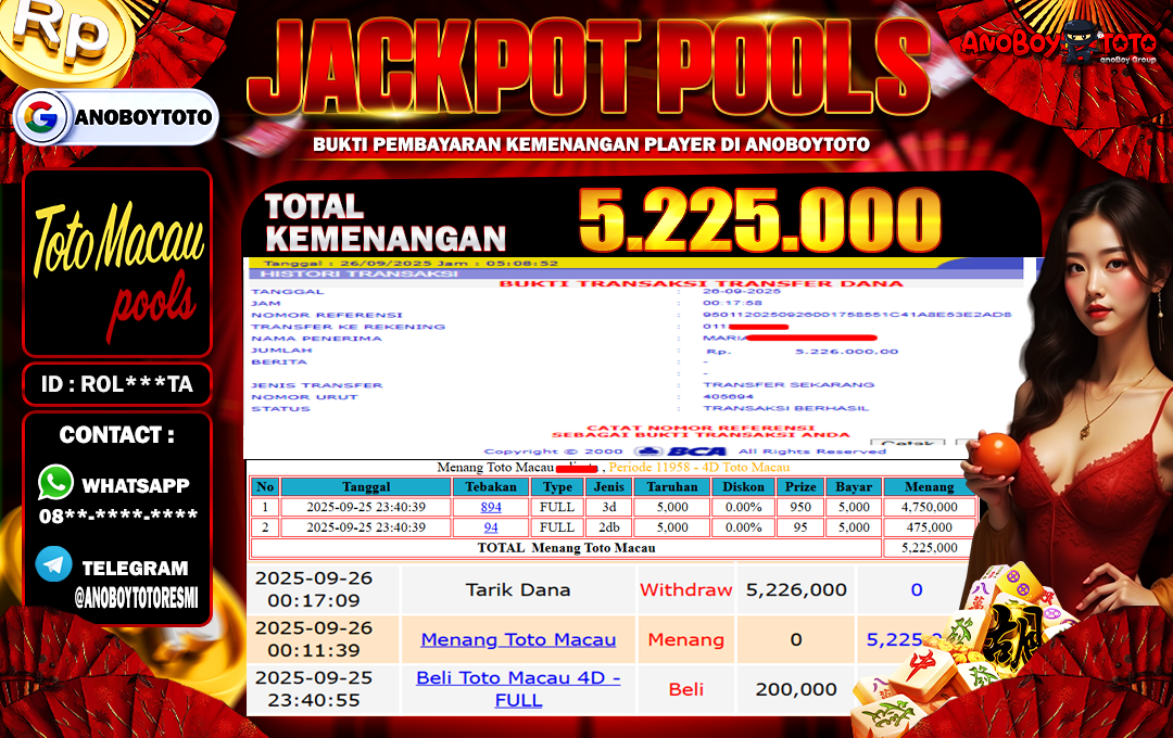 ANOBOYTOTO di Toto Macau 4D Season 6 RP.5.225.000 LUNAS