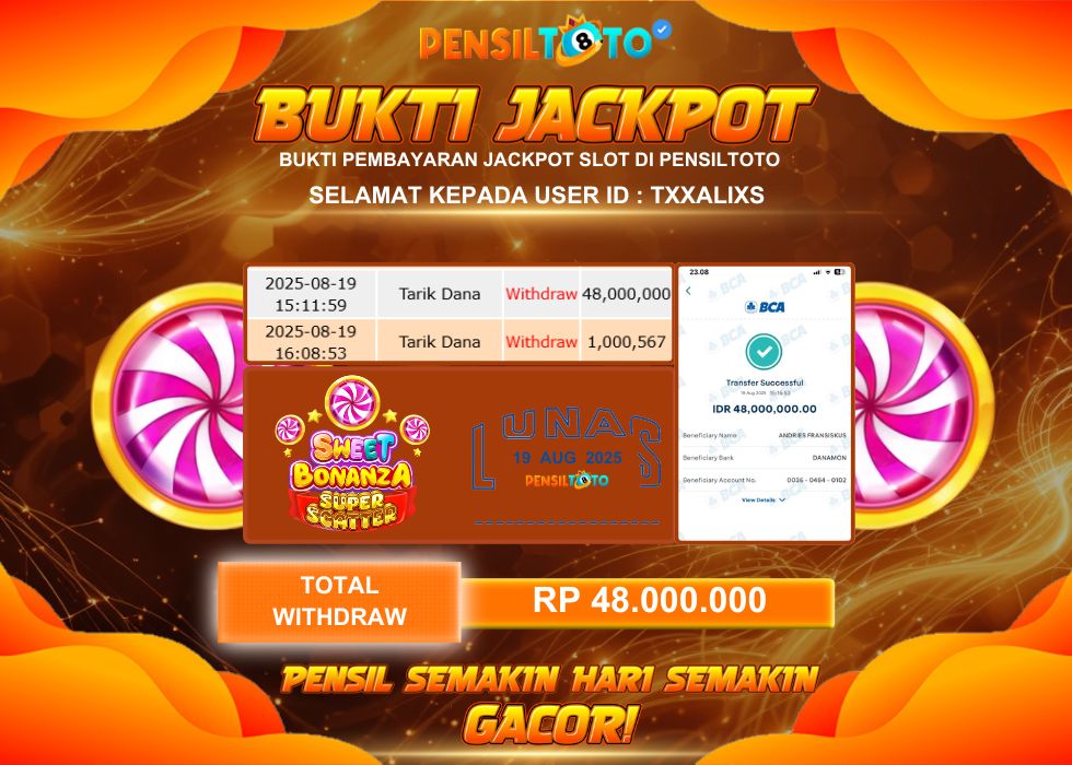 PENSILTOTO JACKPOT BONANZA SUPER SCATTER  Rp.48.000.000,- LUNAS