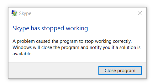 Application has stopped working a problem