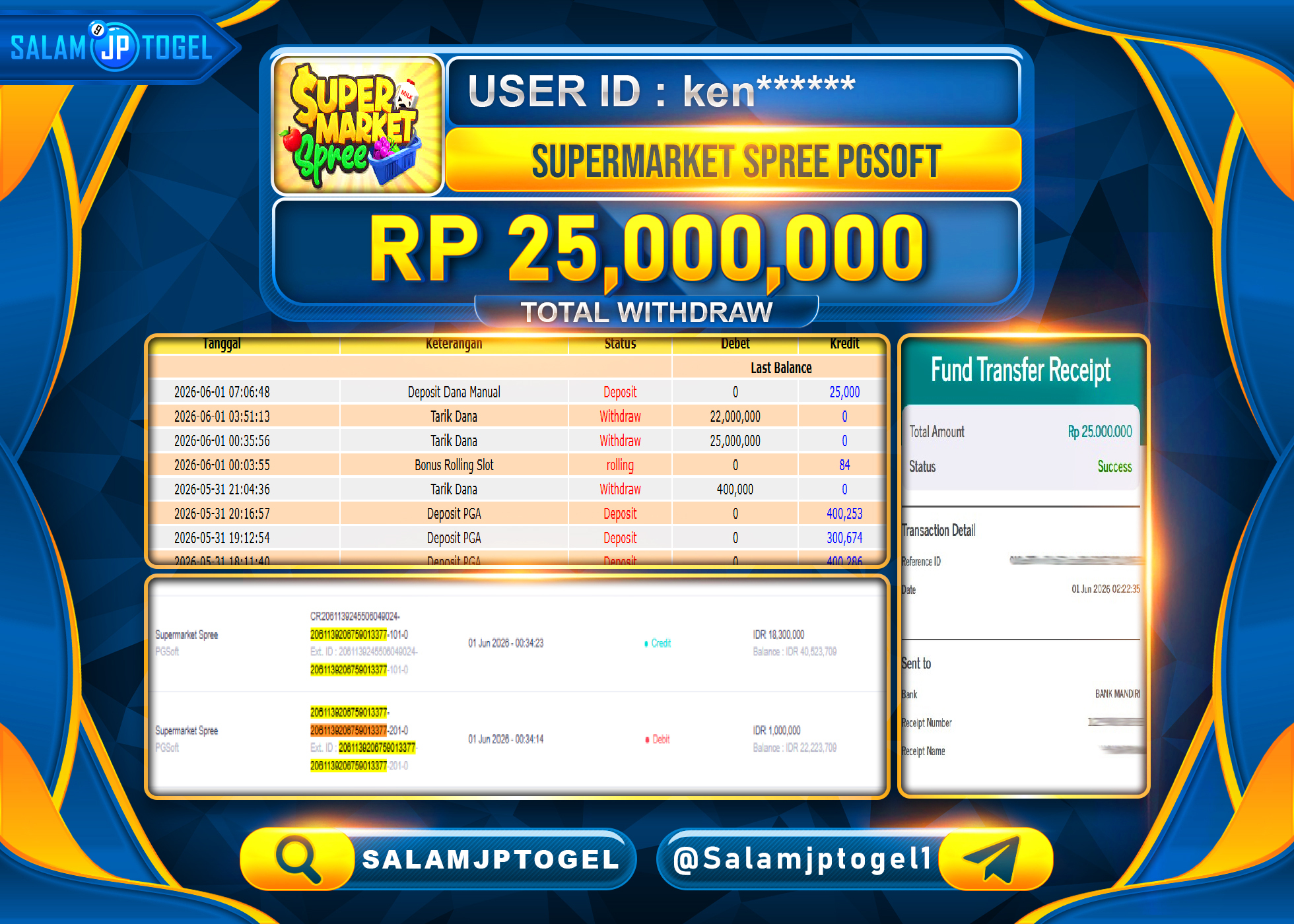 SALAMJPTOGEL JACKPOT Menang : Supermarket Spree (PGSoft) Rp.25,000,000 - LUNAS