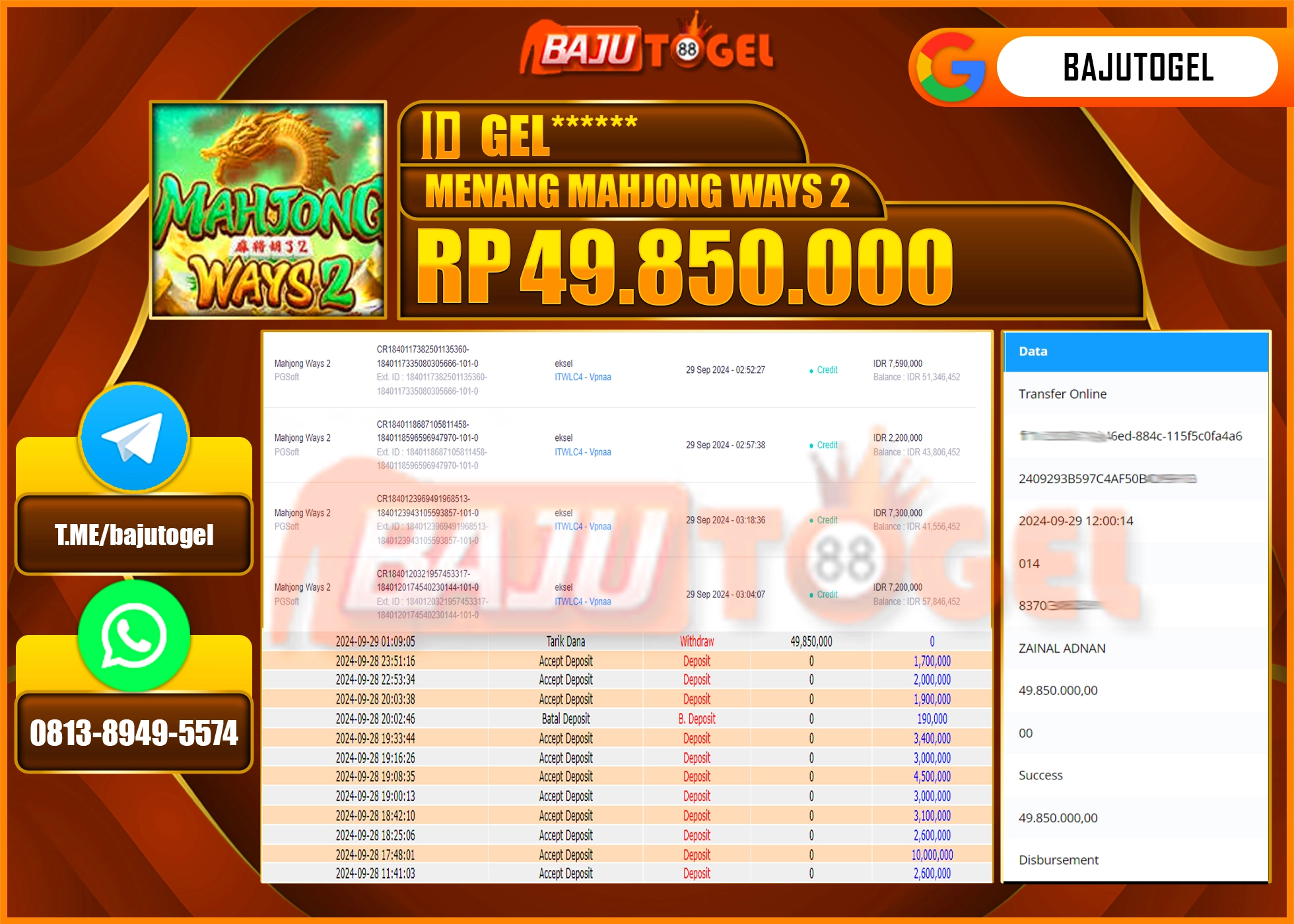BAJUTOGEL JACKPOT MAHJONG WAYS2 Rp.49.850.000 LUNAS