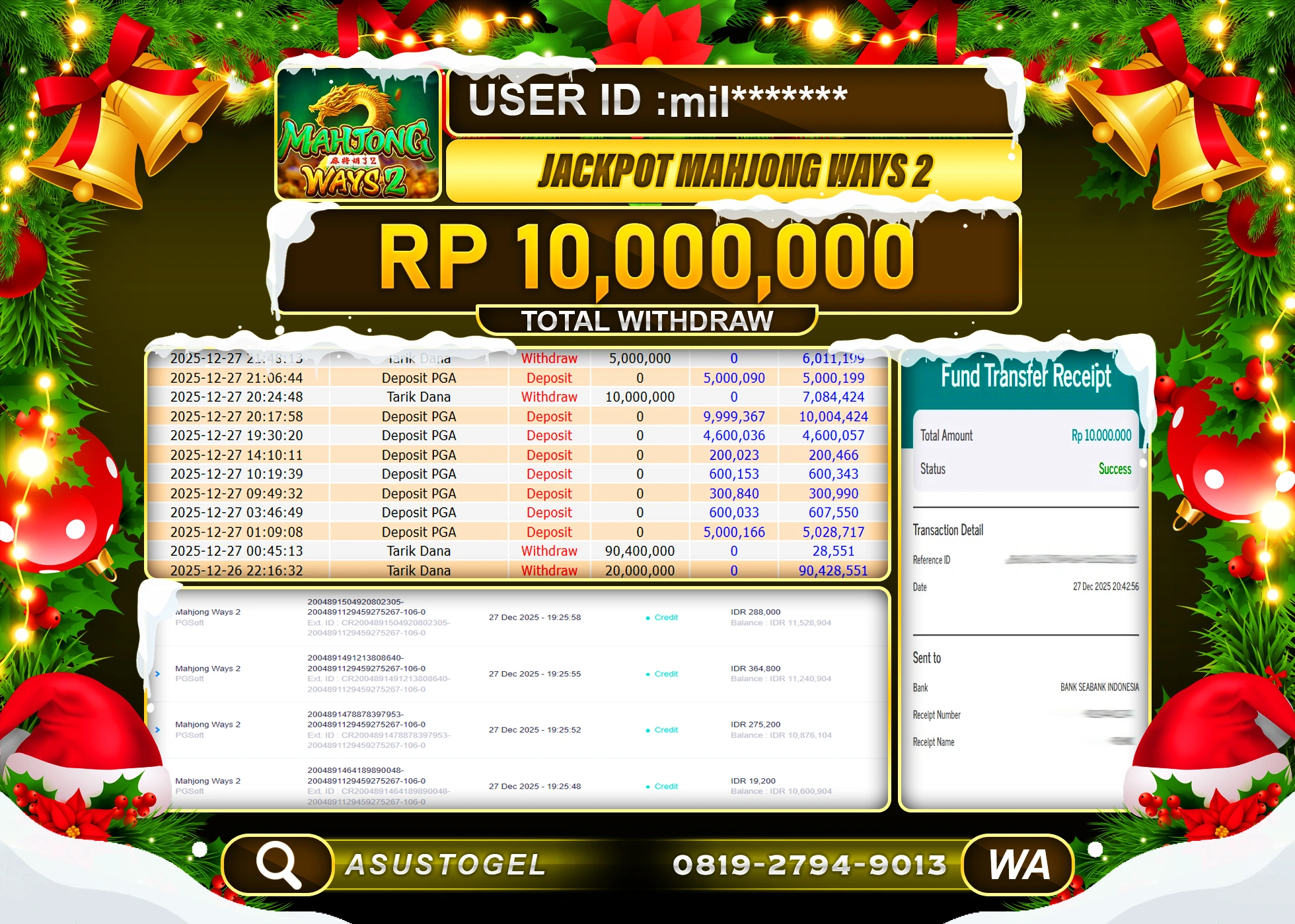 ASUSTOGEL KEMENANGAN DI SLOT MAHJONG WAYS 2  SEBESAR 10,000,000 - RUPIAH LUNAS