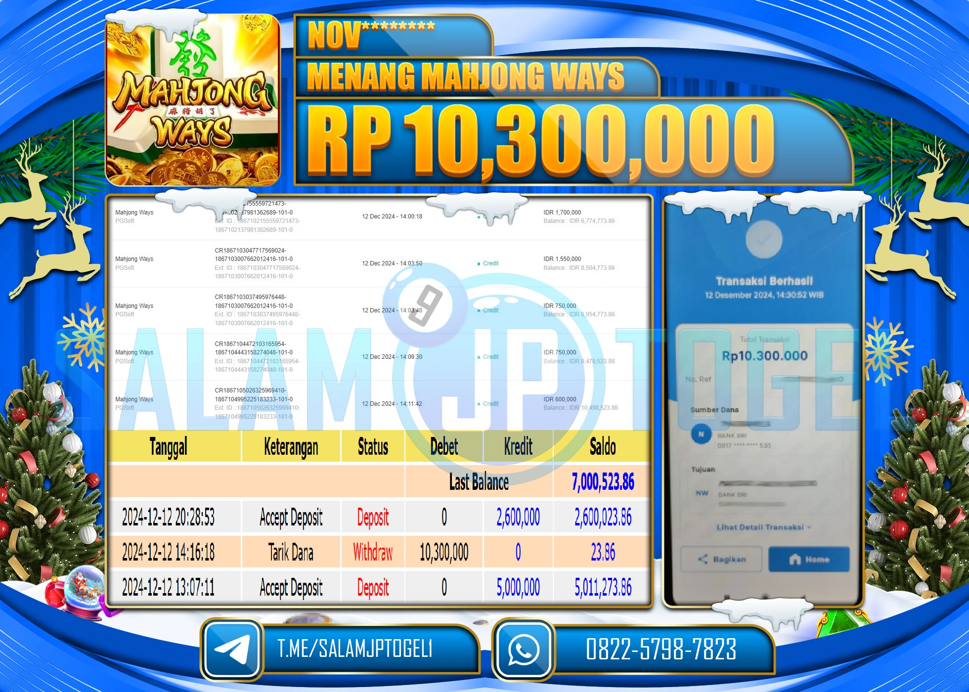 SALAMJPTOGEL MENANG SLOT MAHJONG WAYS Rp.10,300,000 LUNAS