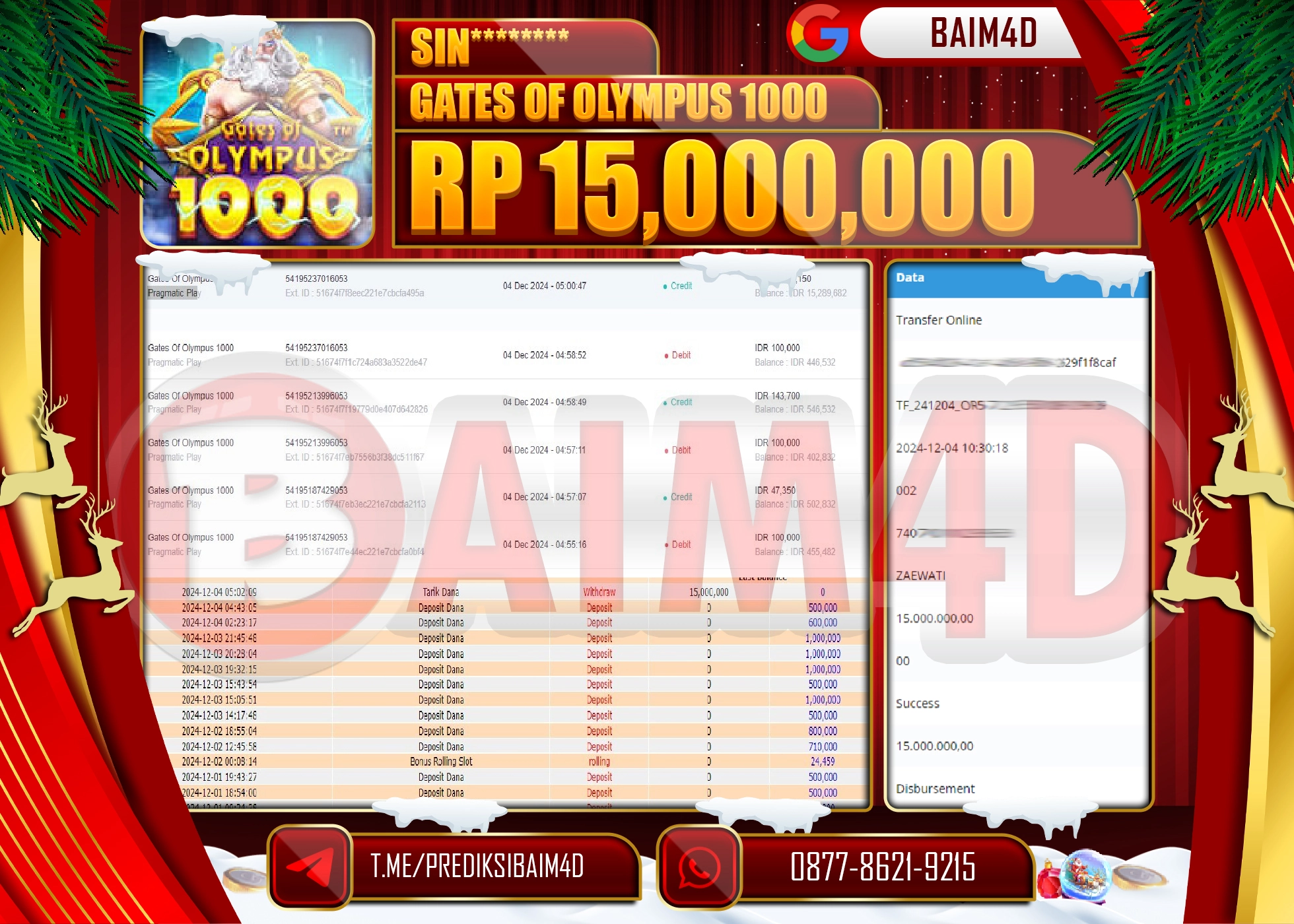 BAIM4D JACKPOT SLOT Gates Of Olympus 1000 Rp.15.000,000.- LUNAS