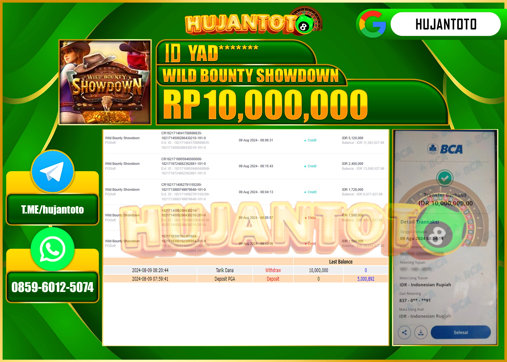 HUJANTOTO MENANG BESAR DI PERMAINAN SLOT WILD BOUNTY SHOWDOWN 10.000.000 - LUNAS 