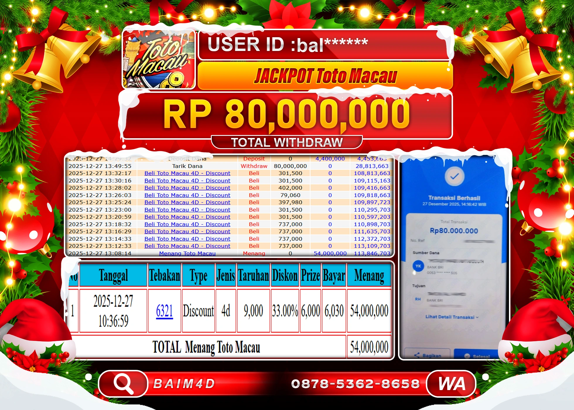 BAIM4D JACKPOT TOGEL TOTO MACAU Rp.80,000,000 - LUNAS