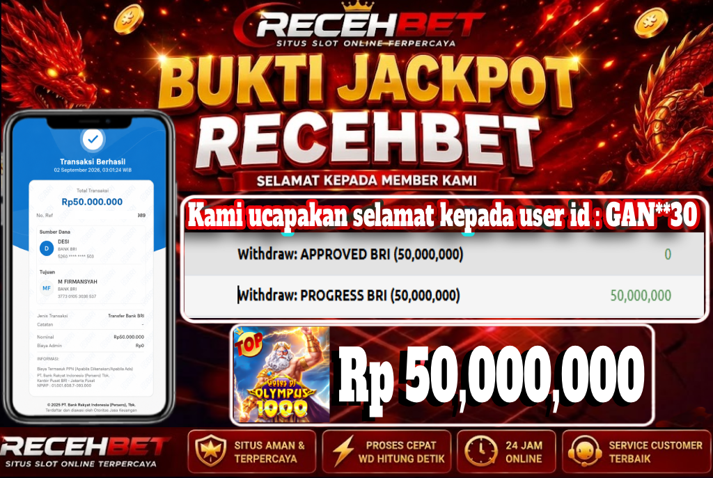 🏆 Terbukti Jackpot Gates Of Olympus x1000 Rp 50,000,000-, Di RECEHBET 🏆