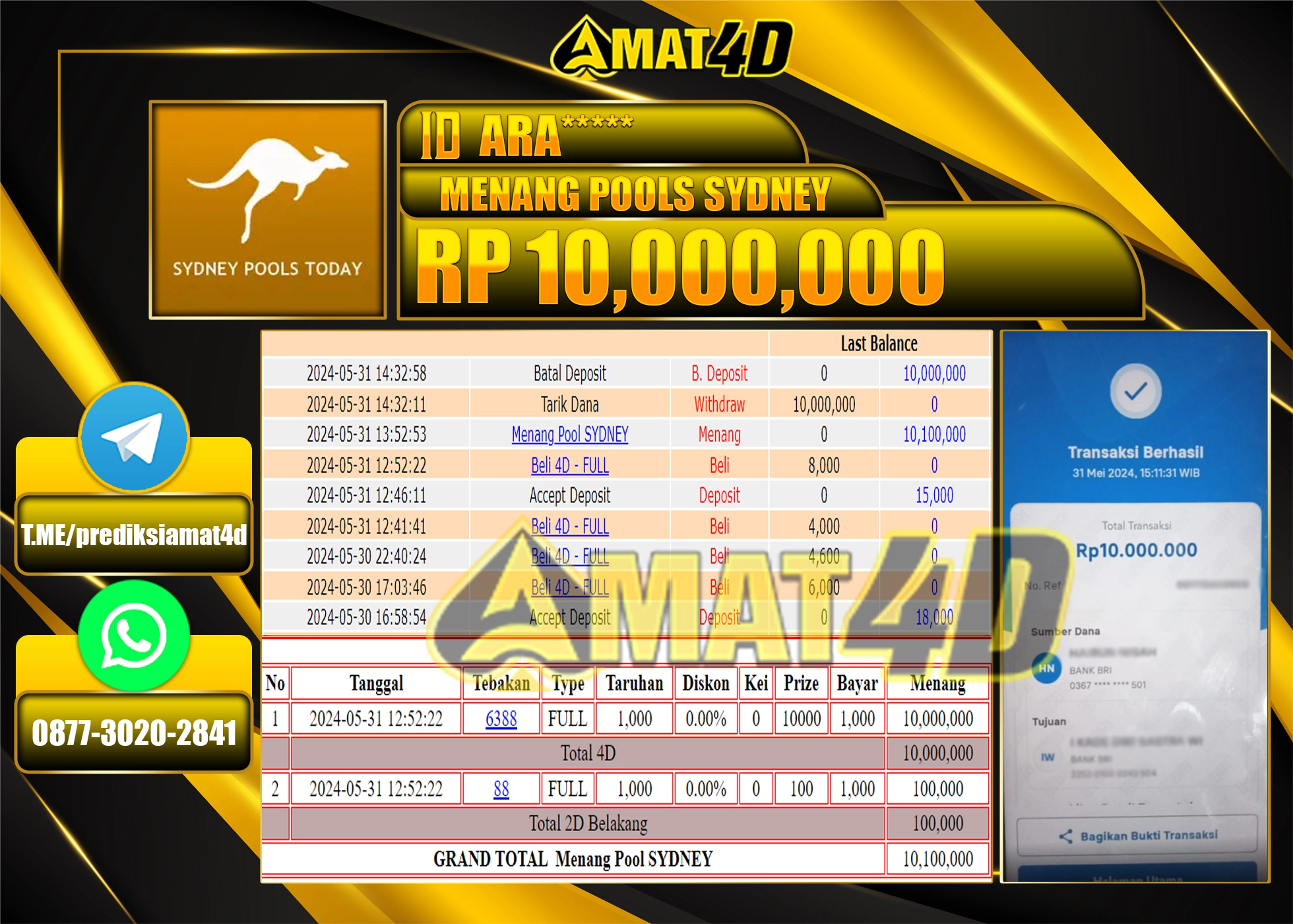 AMAT4D KEMENANGAN PASARAN POOL SYDNEY Rp.10.000.000 TERBAYAR LUNAS !