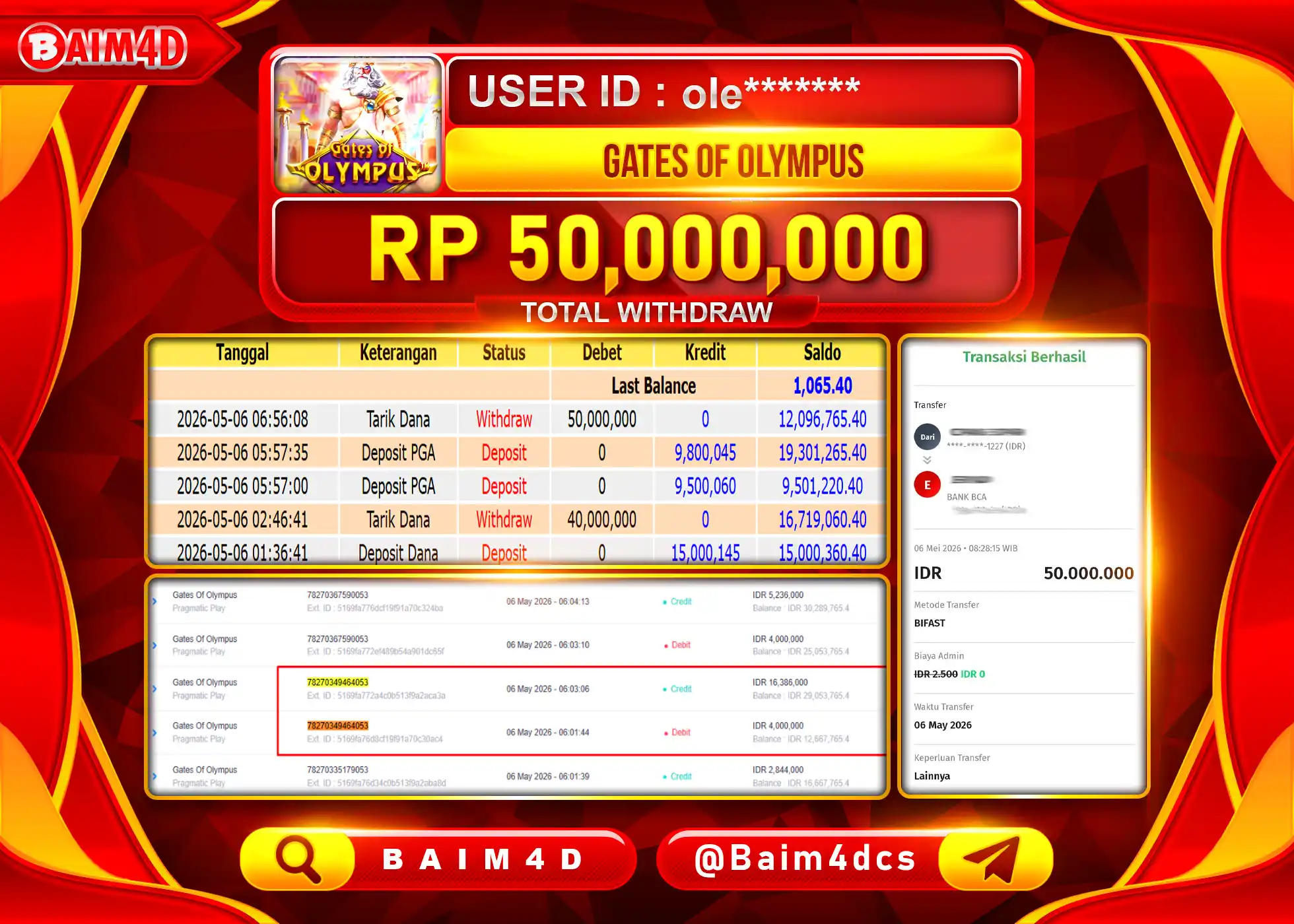 BAIM4D JACKPOT SLOT GATES OF OLYMPUS Rp.50,000,000 - LUNAS