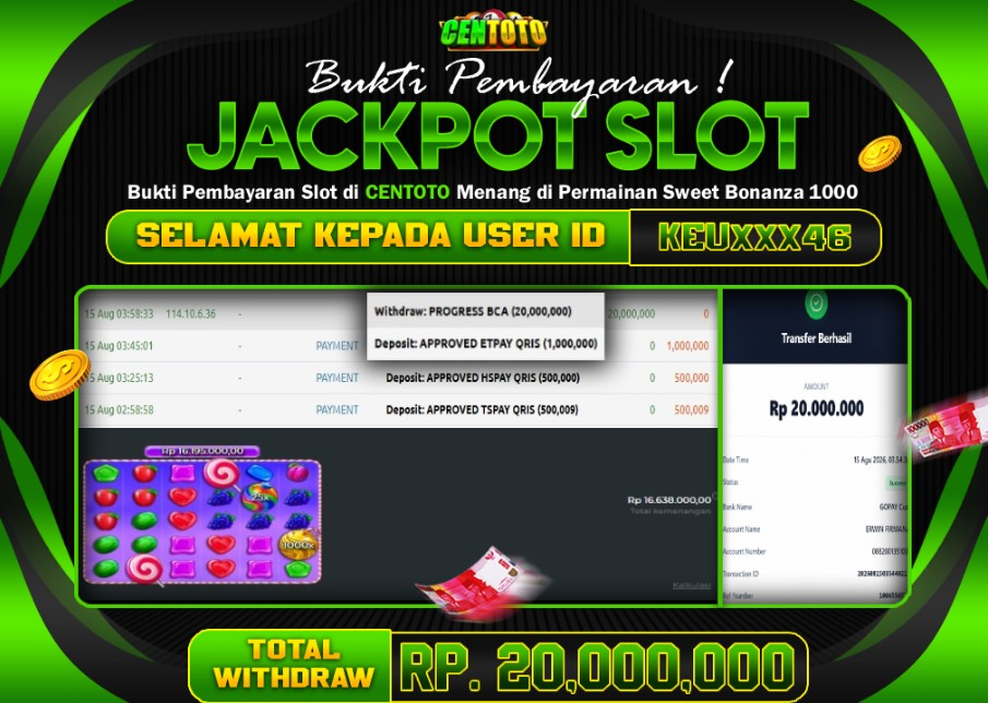 BUKTI JACKPOT LUNAS CENTOTO  RP 20.000.000,-LUNAS
