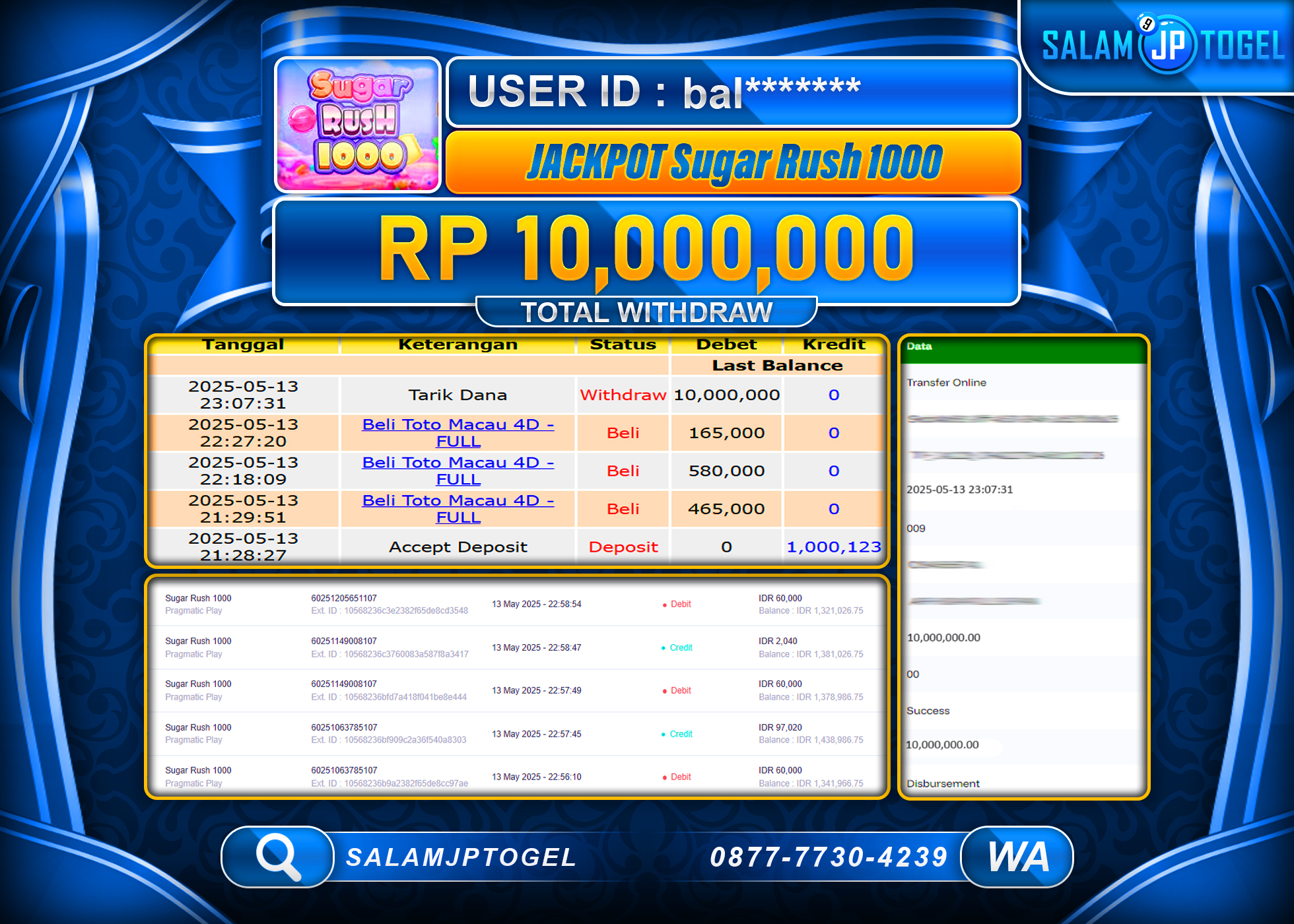 SALAMJPTOGEL MENANG SUGAR RUSH 1000 Rp.10,000,000 LUNAS