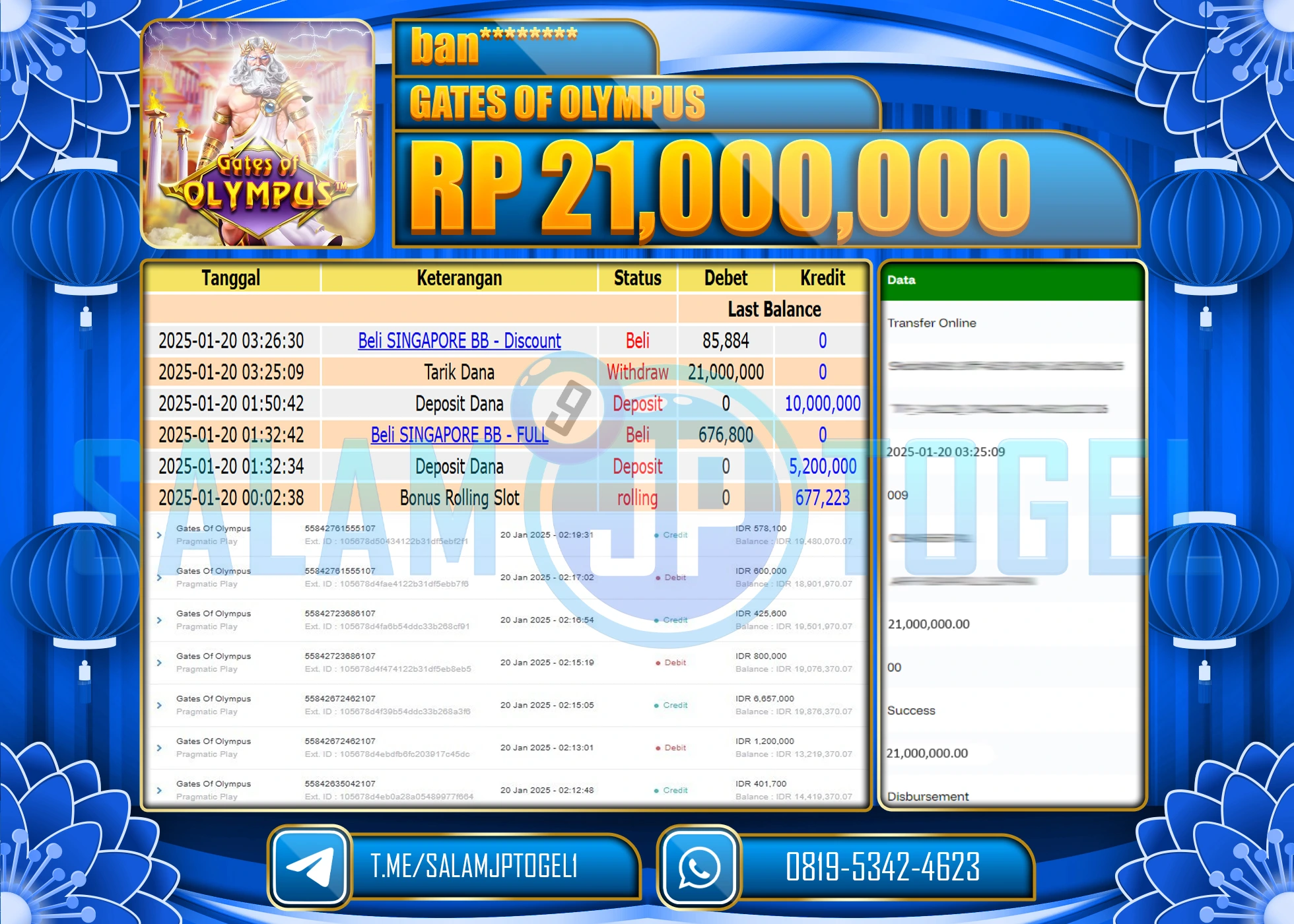 SALAMJPTOGEL MENANG SLOT GATES OF OLYMPUS  Rp.21,000,000 LUNAS