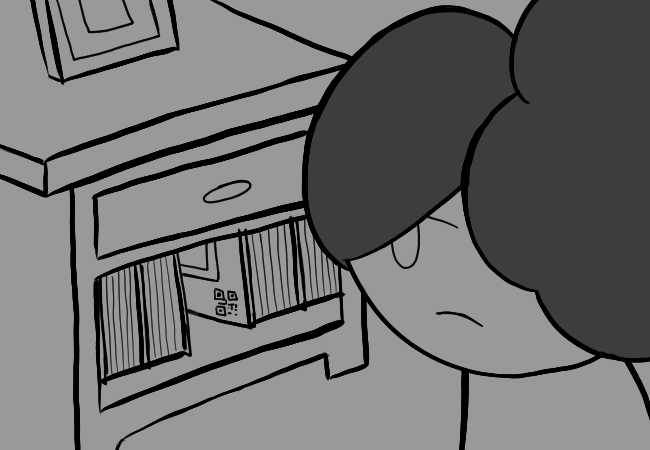 Angelica closely looking at the books.