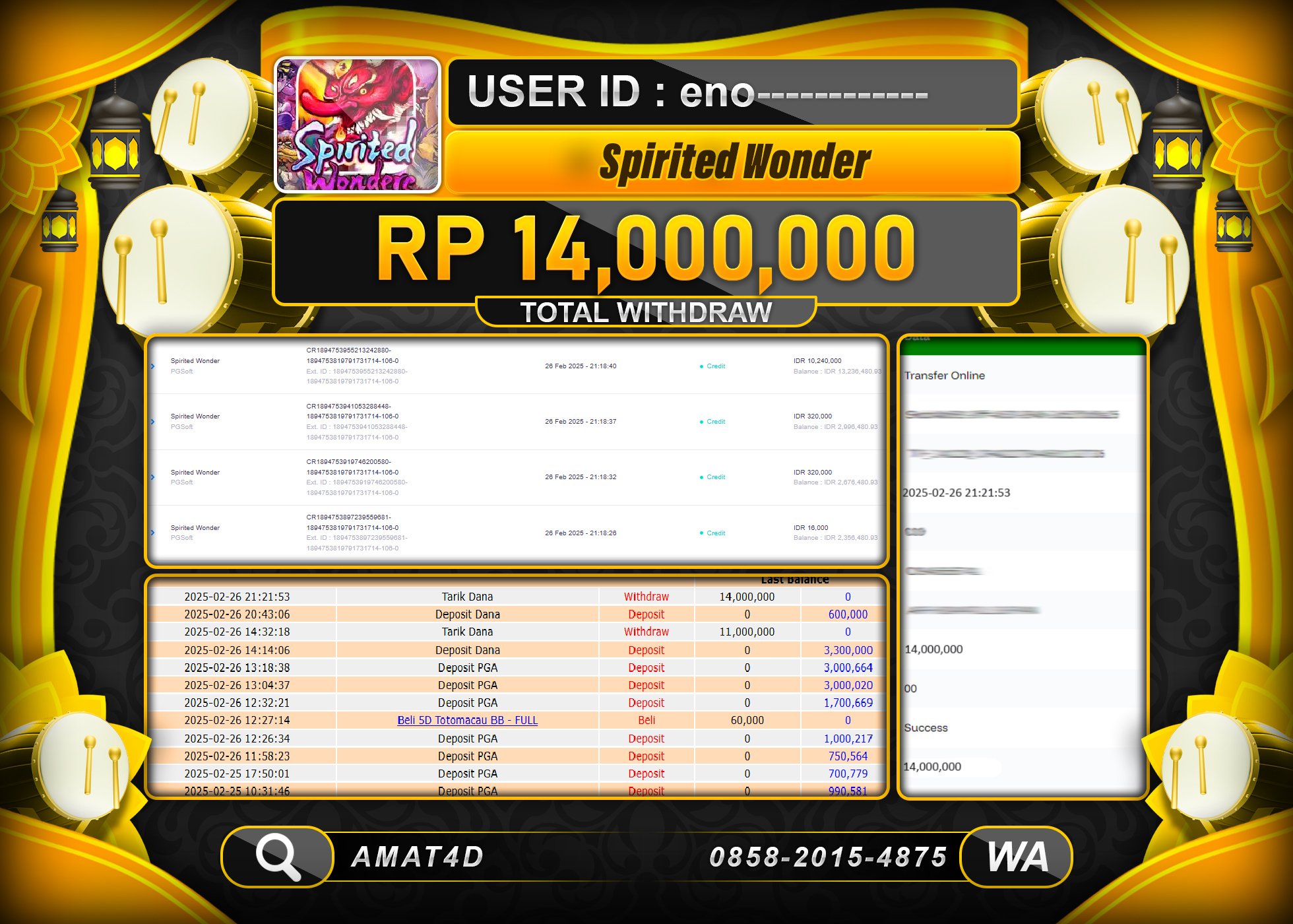AMAT4D KEMENANGAN SLOT SPIRITED WONDER  Rp.14.000.000 BERHASIL TERBAYAR LUNAS