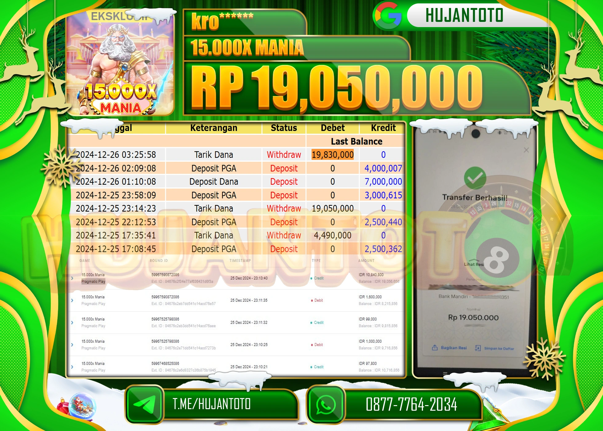 HUJANTOTO SELAMAT ATAS KEMENANGAN YANG DI RAIH DI PERMAINAN SLOT 15.000X MANIA SEBESAR- 19,500,000 - TERBAYAR LUNAS