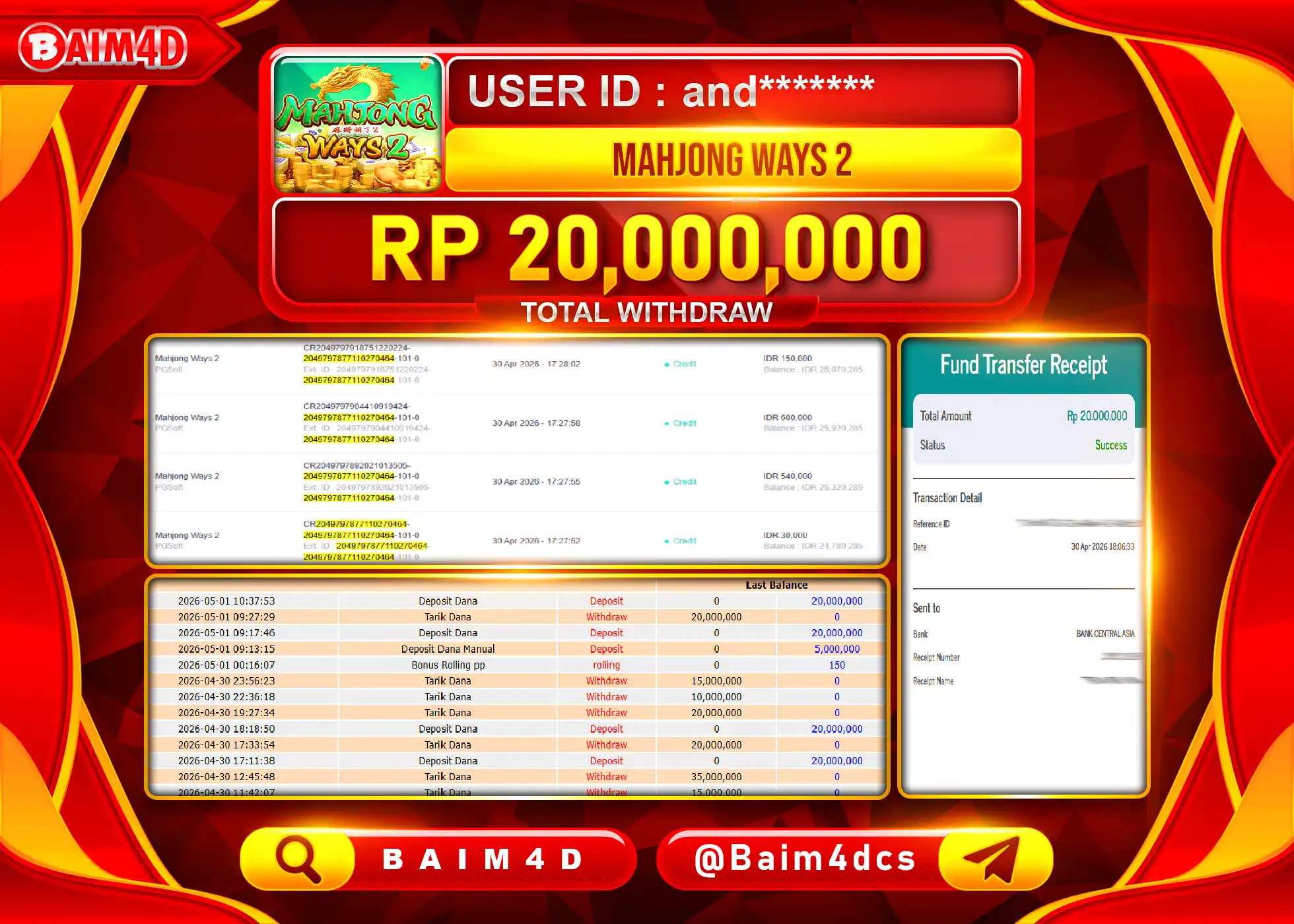 BAIM4D JACKPOT SLOT MAHJONG WAYS 2 Rp.20,000,000 - LUNAS