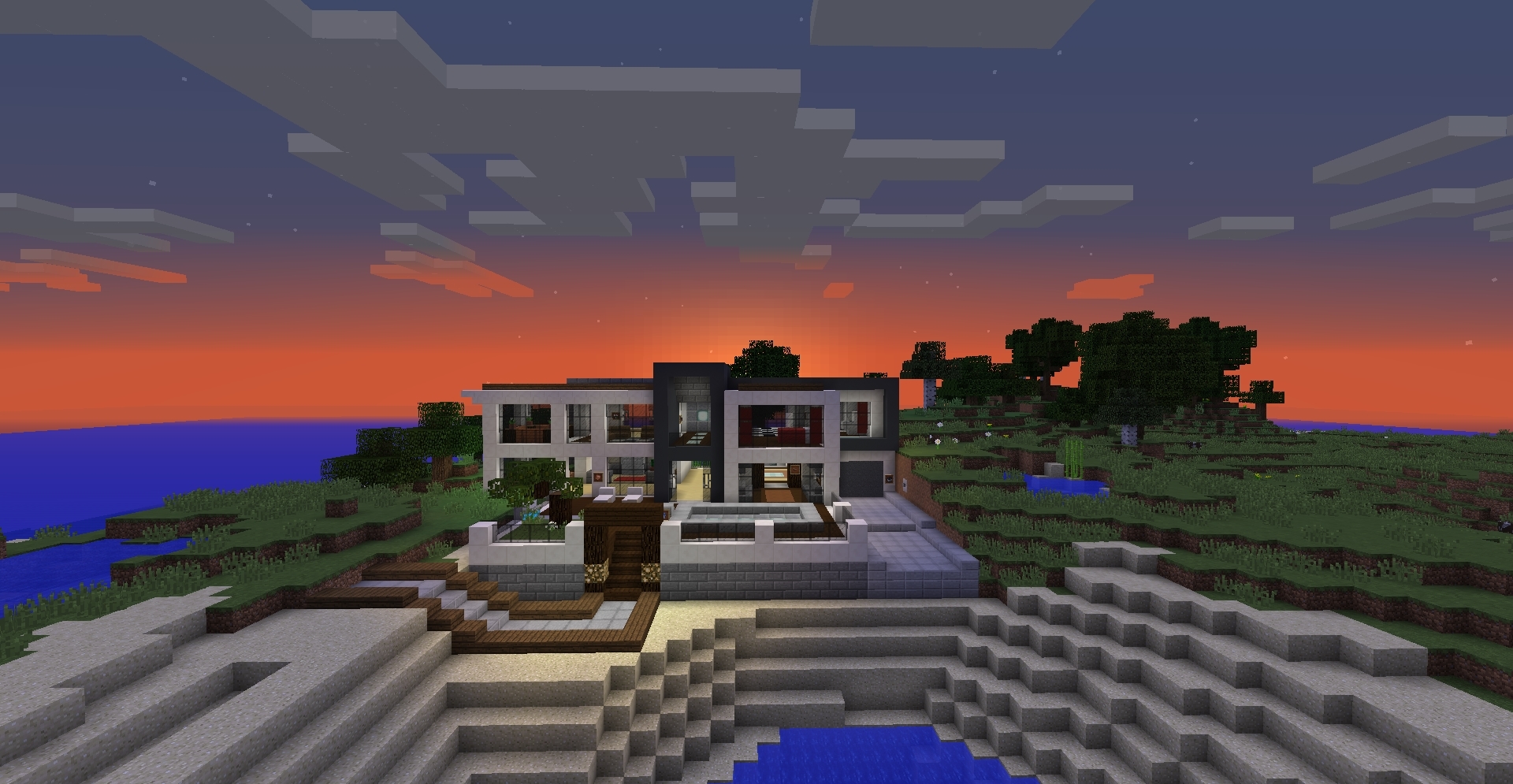 Modern Restone House With Yacht Minecraft Map