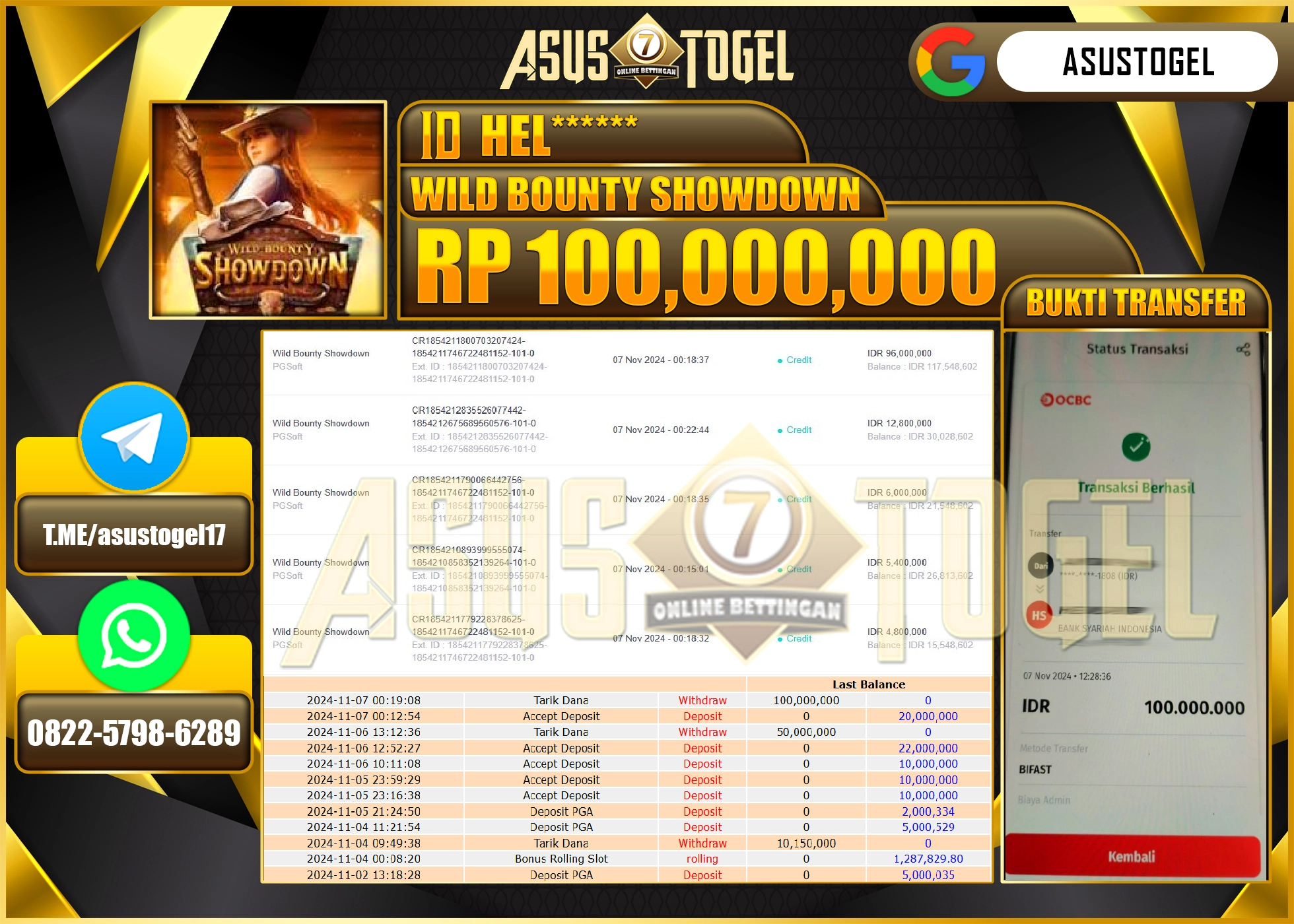 ASUSTOGEL KEMENANGAN DI SLOT WILD BOUNTY SHOWDOWN SEBESAR 100,000,000- RUPIAH LUNAS