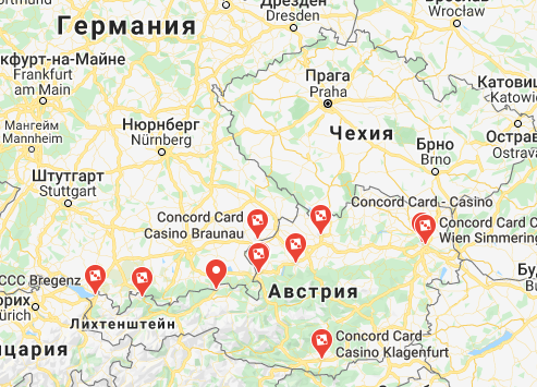 Карта заведений Concord Card Casino