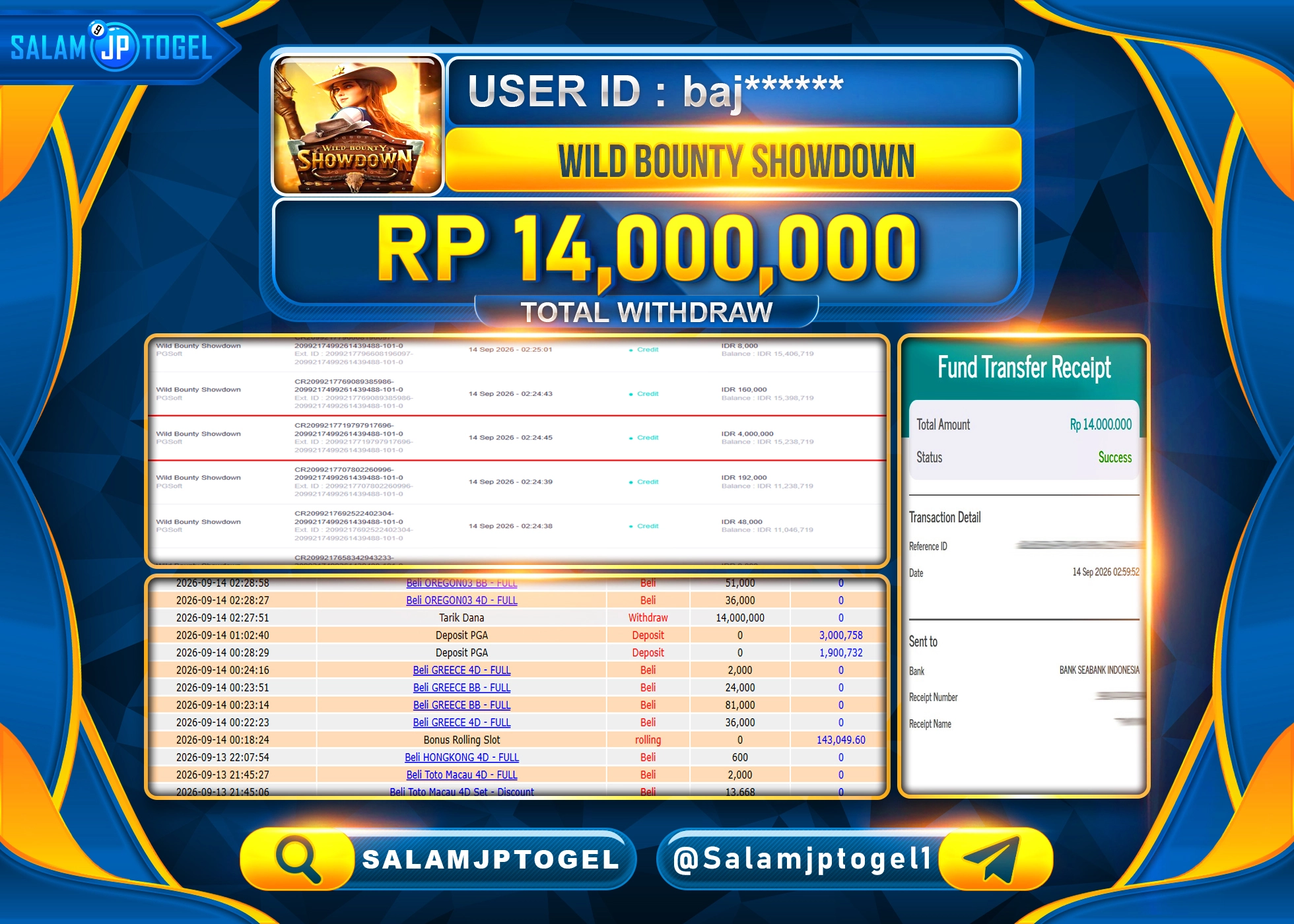 SALAMJPTOGEL JACKPOT SLOT WILD BOUNTY SHOWDOWN Rp.14,000,000 - LUNAS