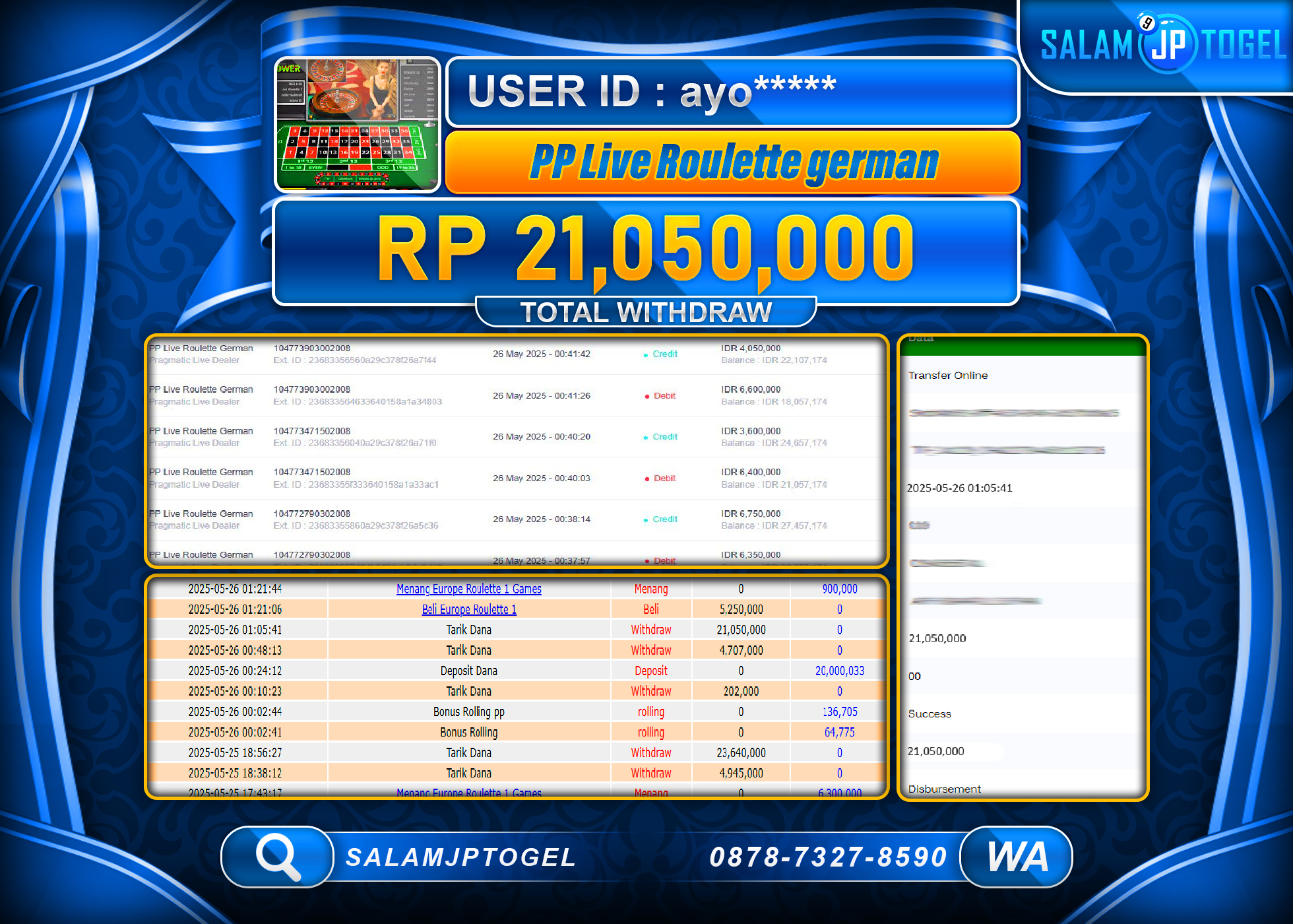 SALAMJPTOGEL MENANG PP LIVE ROULETTE Rp.21,050,000 LUNAS