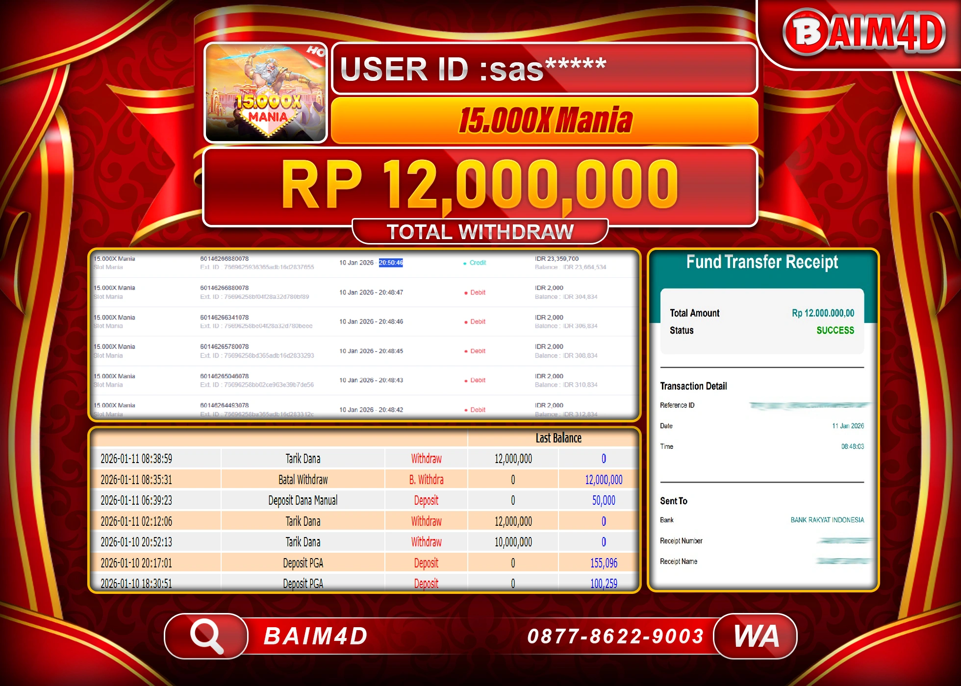 BAIM4D JACKPOT SLOT 15.000 X MANIA Rp.12,000,000 - LUNAS