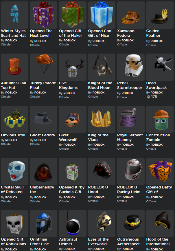 Obc Lifetime Account W Festive Valk Classic Roblox Pumpkin Head And Many Os Items - oldest roblox hats