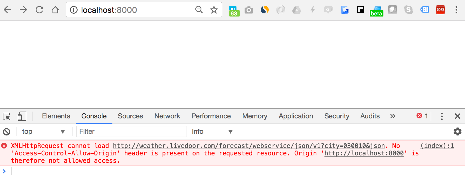 No 'AccessControlAllowOrigin' header is present on the requested resource. / CORSを回避するテストサーバー
