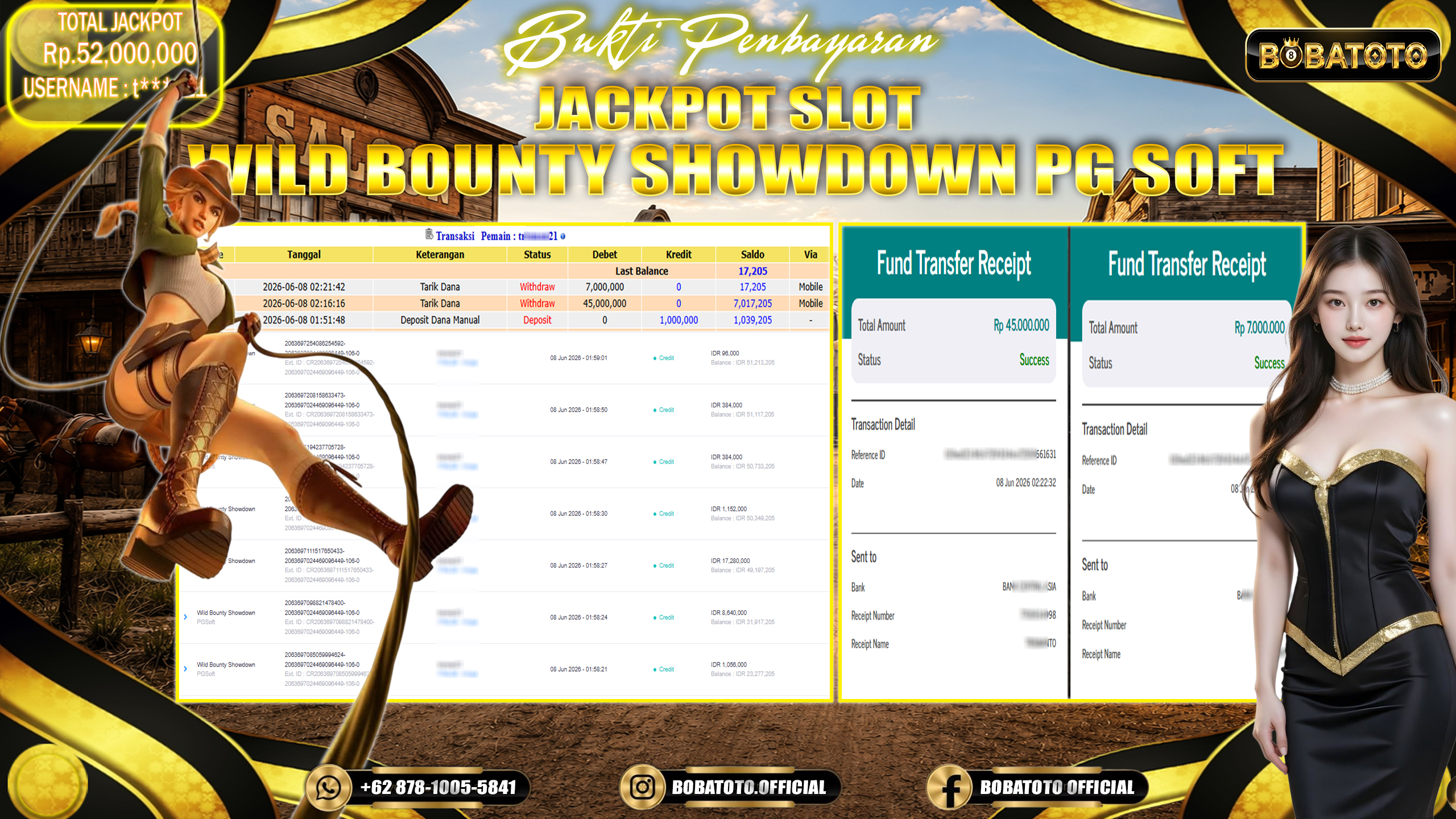 BOBATOTO JACKPOT SLOT PG SOFT WILD BOUNTY SHOWDOWN Rp.52,000,000,- LUNAS!!! 