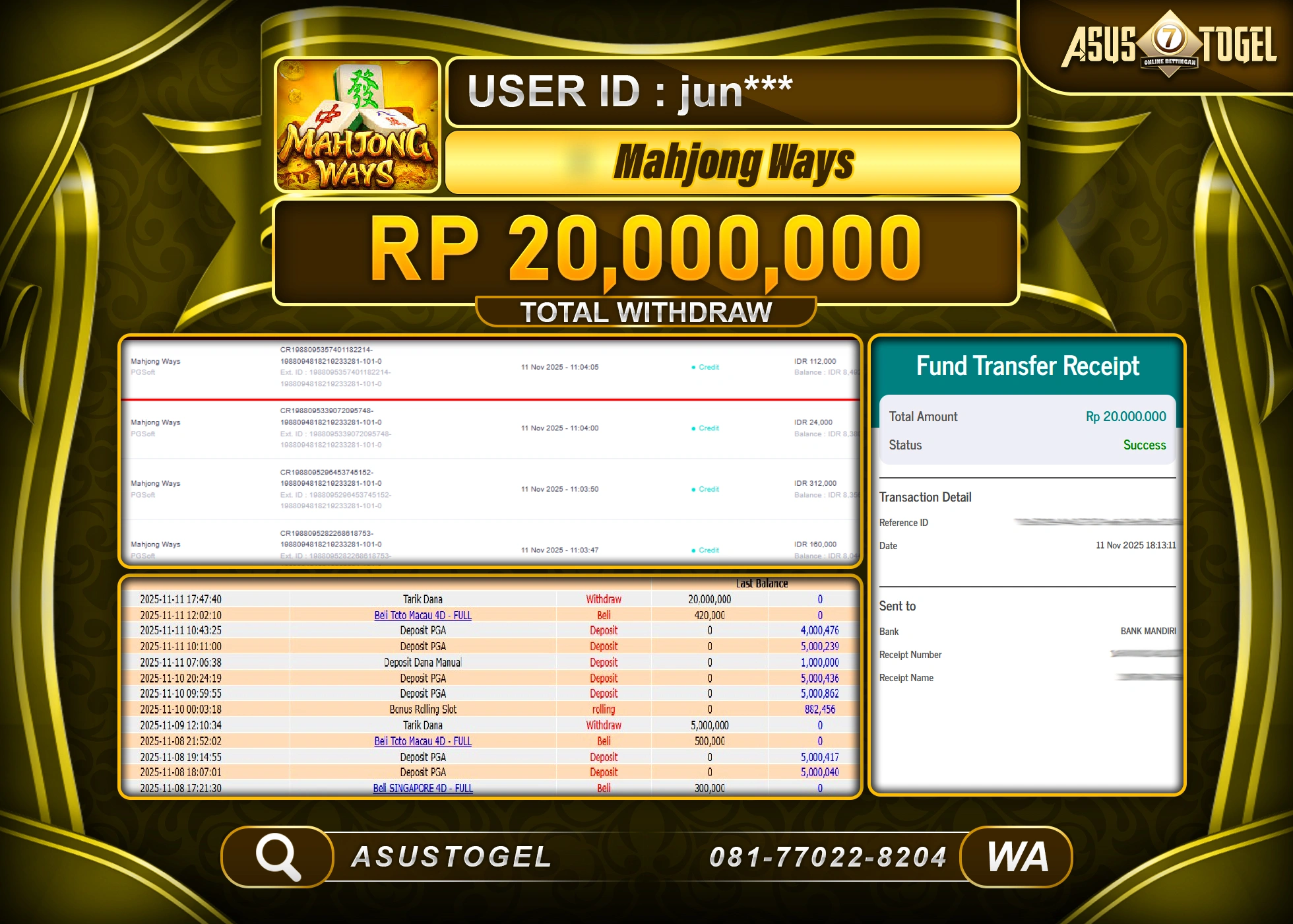 ASUSTOGEL KEMENANGAN DI SLOT MAHJONG WAYS SEBESAR 20,000,000 - RUPIAH LUNAS