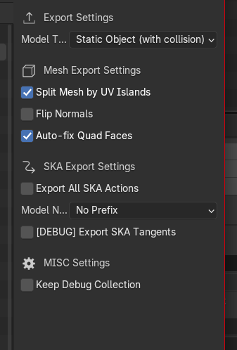 Export settings