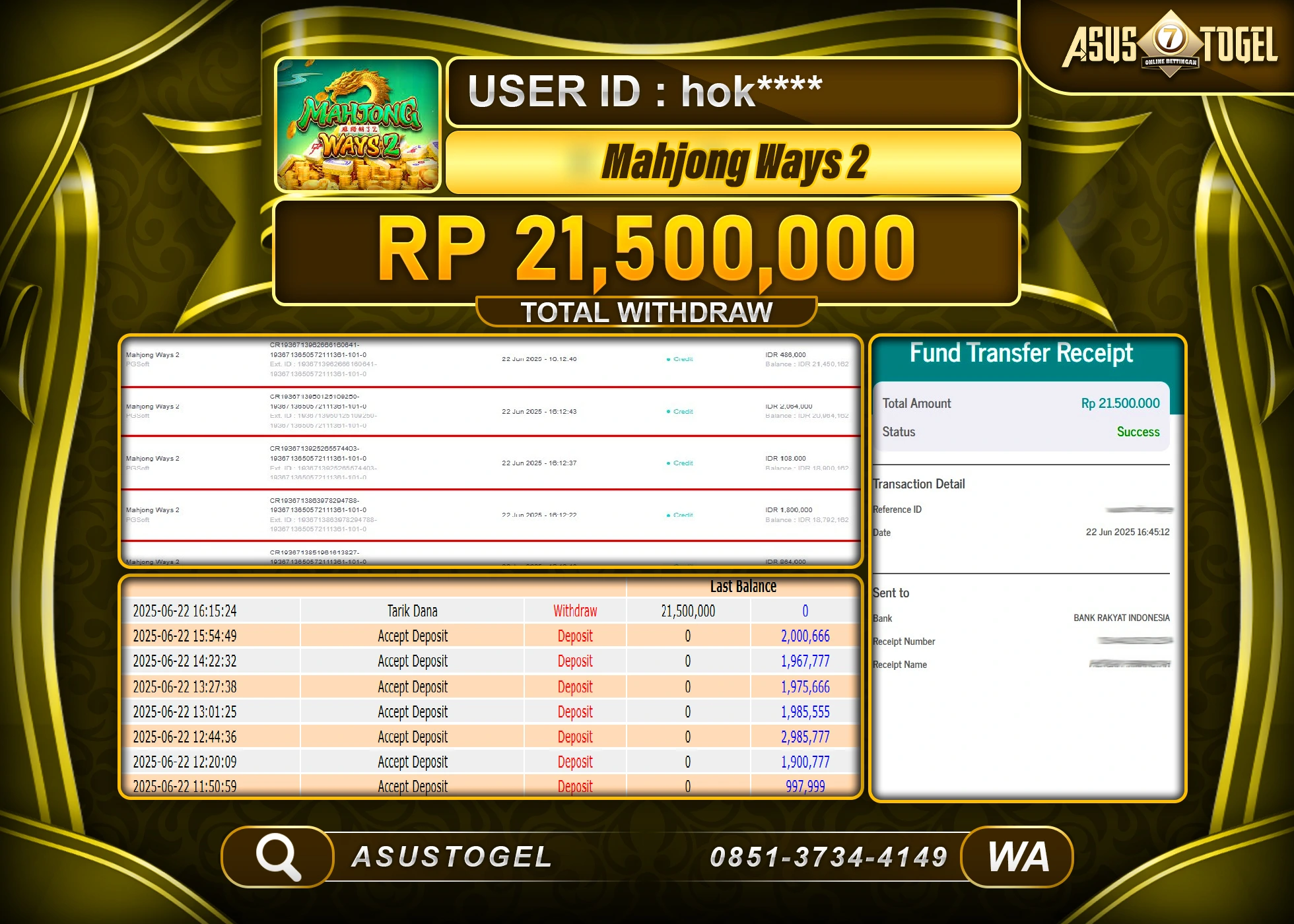 ASUSTOGEL KEMENANGAN DI SLOT MAHJONG WAYS 2 SEBESAR 21,500,000- RUPIAH LUNAS