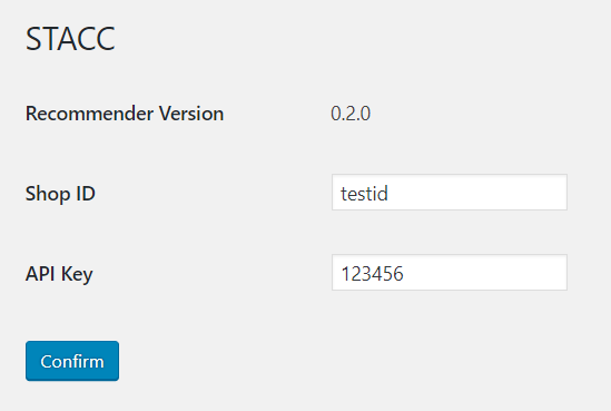 User has entered the Shop ID and API Key