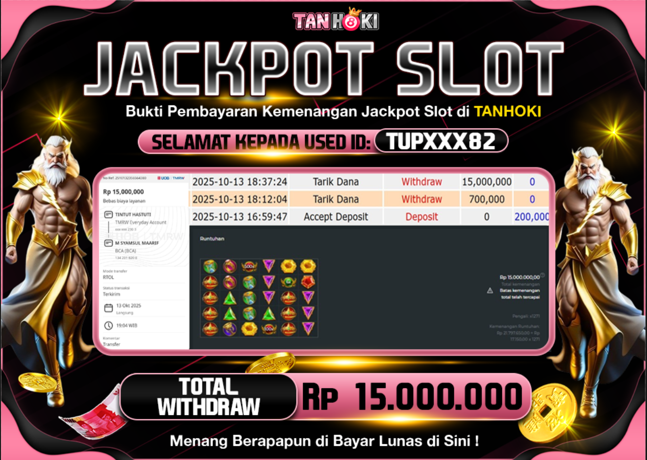 TANHOKI JACKPOT SLOT GATES OF OLYMPUS 1000 Rp.15.000.000,- LUNAS