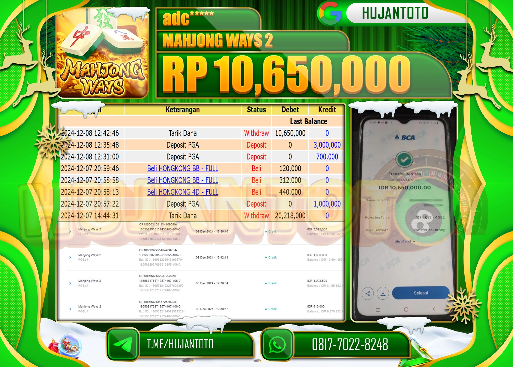HUJANTOTO ATAS KEMENANGAN BESAR YANG  DI RAIH DI PERMAINAN SLOT MAHJONG WAYS 2 - 10,650,000 -TERBAYAR LUNAS 