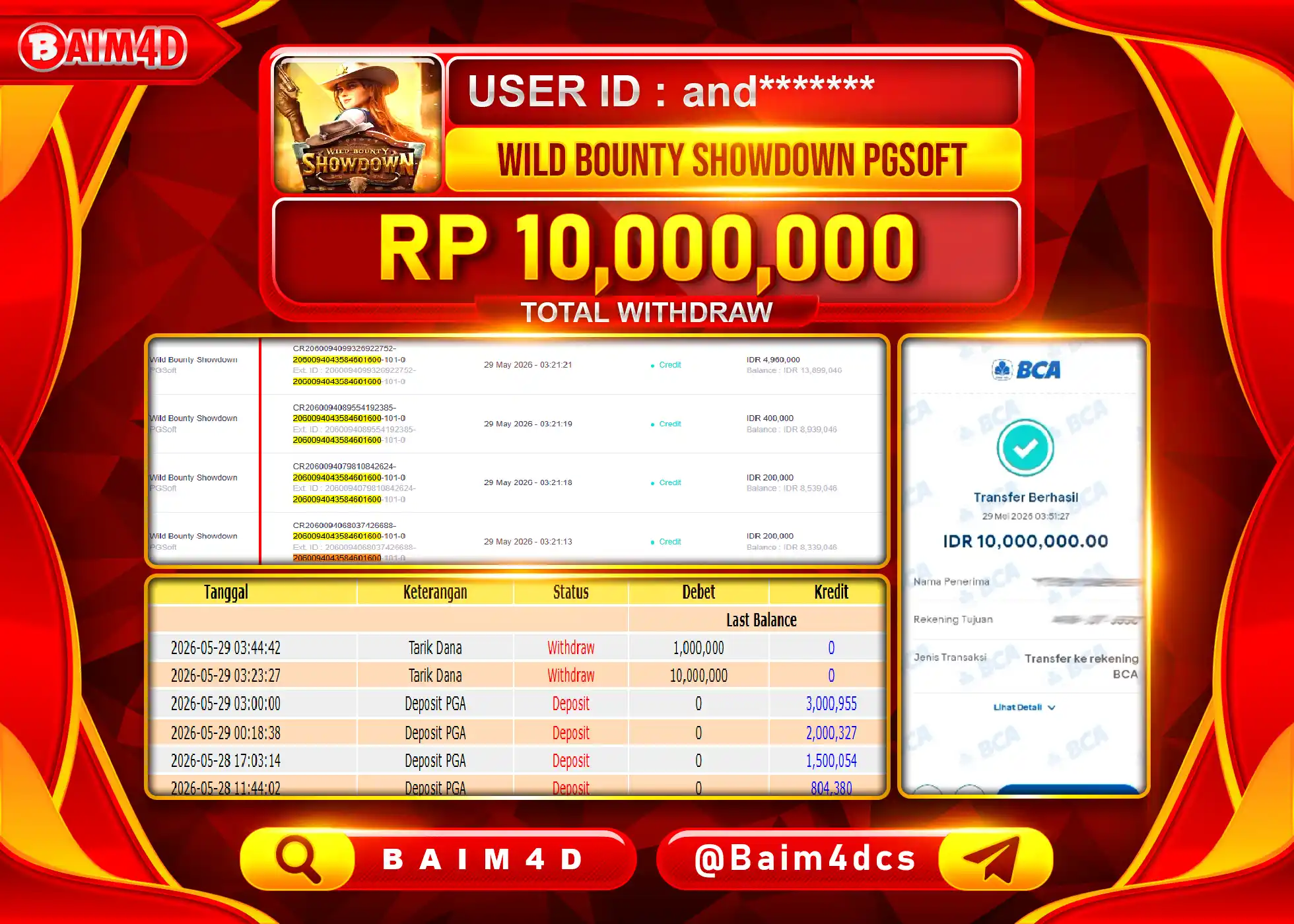 BAIM4D JACKPOT WILD BOUNTY SHOWDOWN Rp.10,000,000 - LUNAS