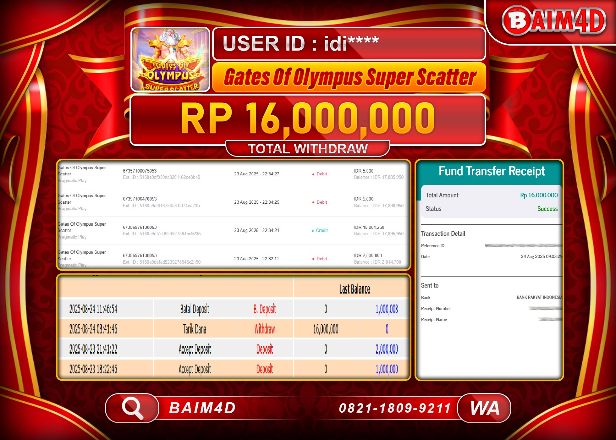 BAIM4D JACKPOT GATES OF OLYMPUS SUPER SCATTER Rp.16,000,000.- LUNAS