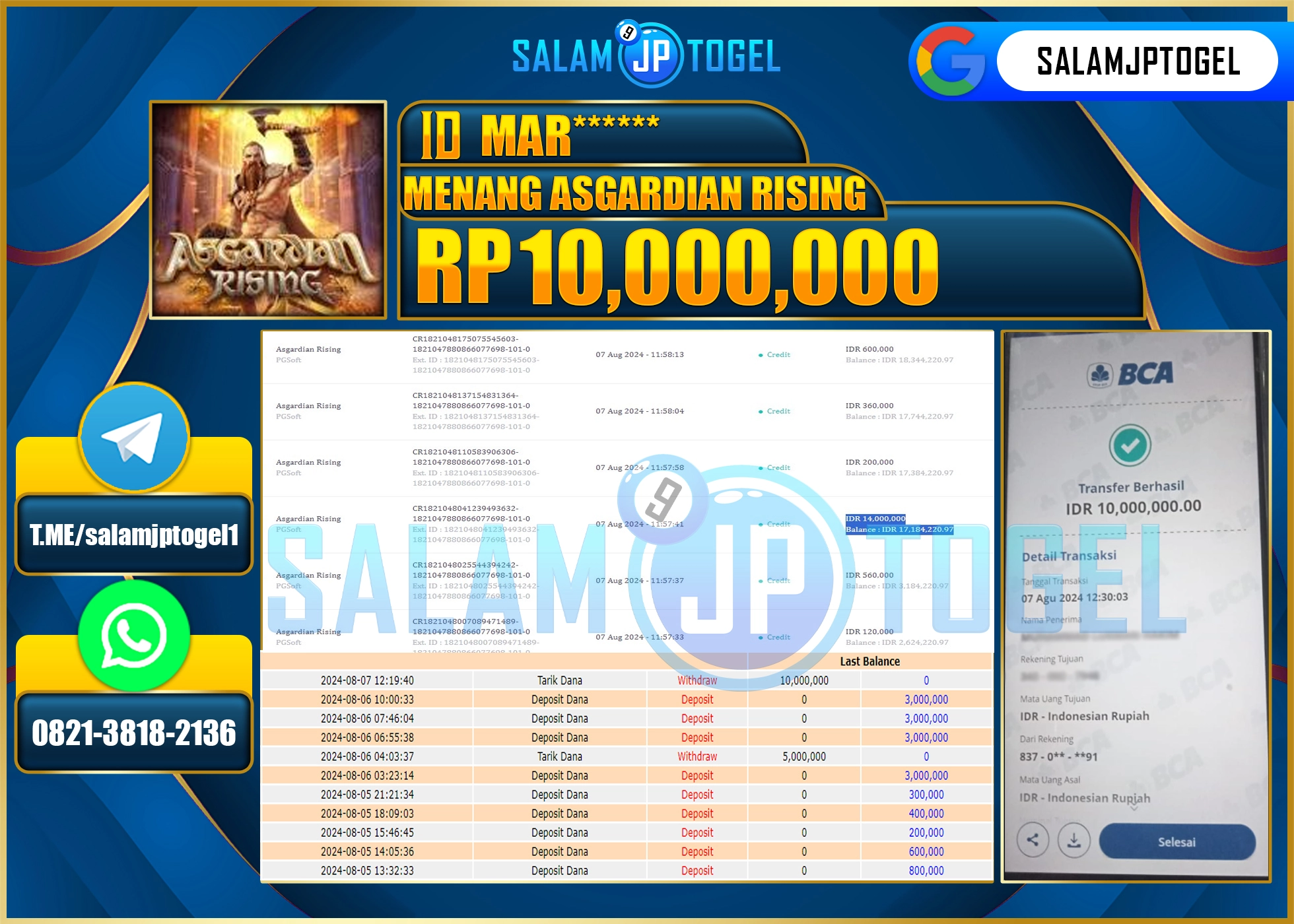 SALAMJPTOGEL MENANG SLOT ASGARDIAN RISING RP. 10,000,000 LUNAS