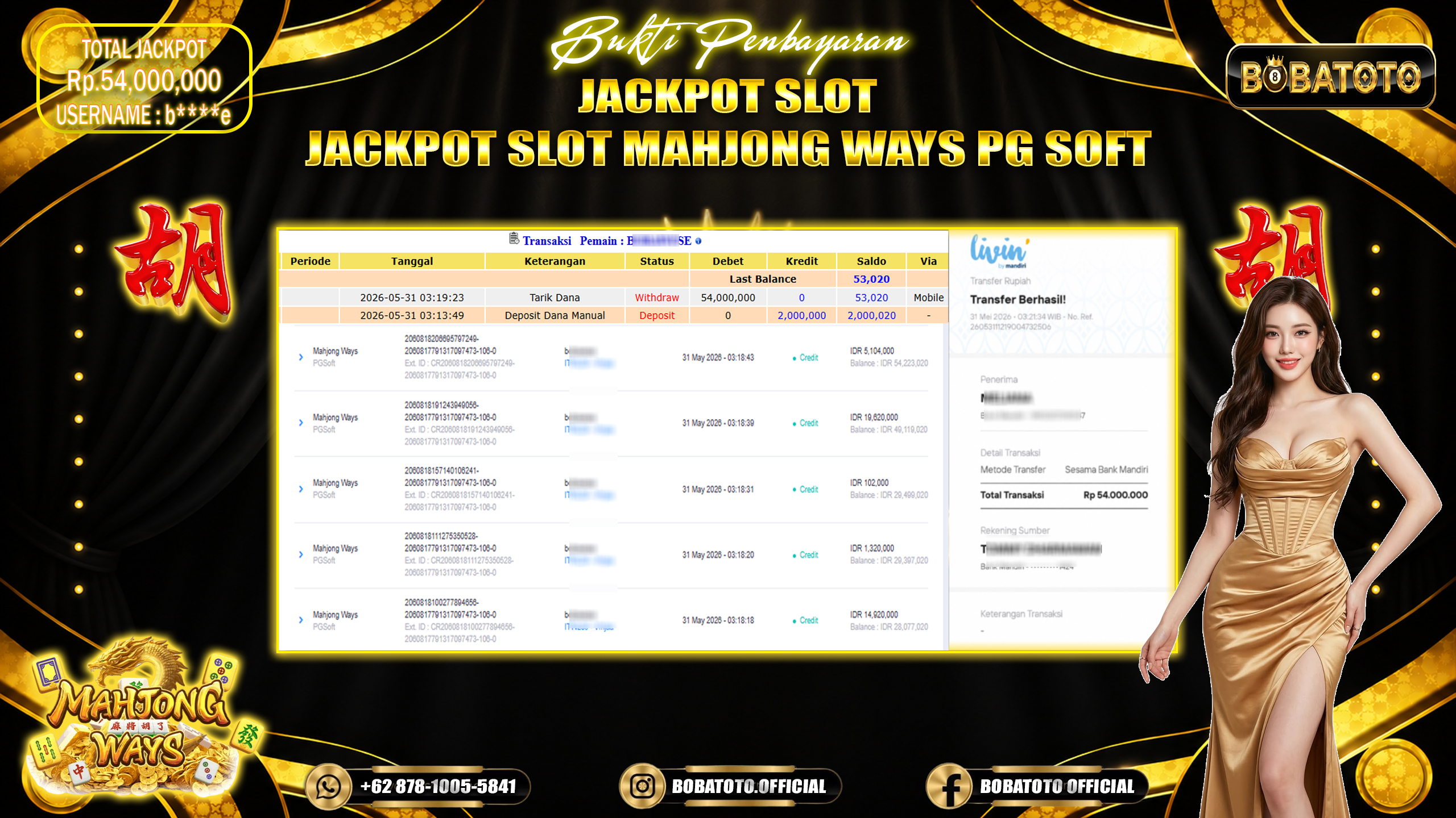 BOBATOTO JACKPOT SLOT PG SOFT MAHJONG WAYS Rp.54,000,000,- LUNAS!!! 