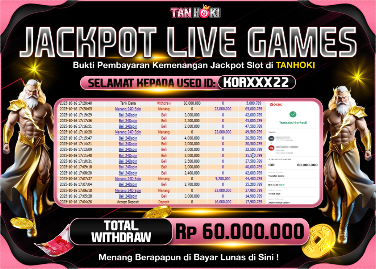 TANHOKI JACKPOT LIVE GAMES 24 SPIN Rp.60.000.000,- LUNAS