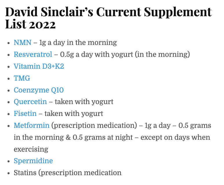 Dr David Sinclair's AntiAging Supplement List LowToxin Lifestyle