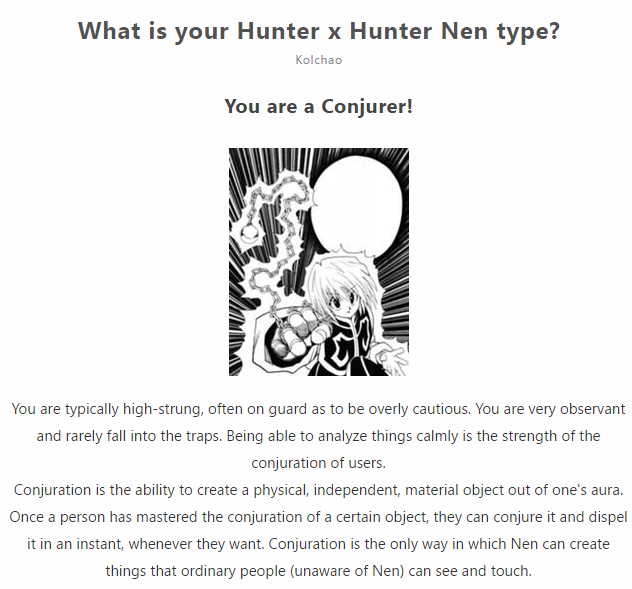 I took a Nen Type Personality Quiz! :D by ProtomanFZ on DeviantArt