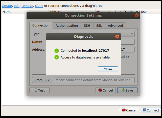 The Robo3T connects to a mongodb deployment successfully