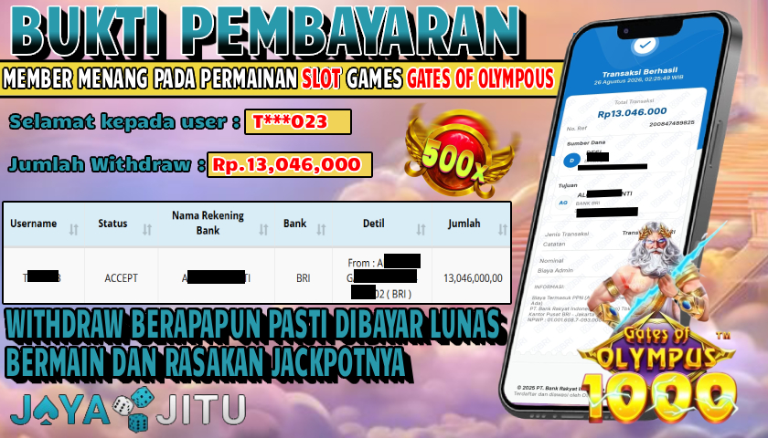 🏆 BUKTI KEMENANGAN GATES OF OLYMPOUS 1000 MEMBER  JAYAJITU🏆
