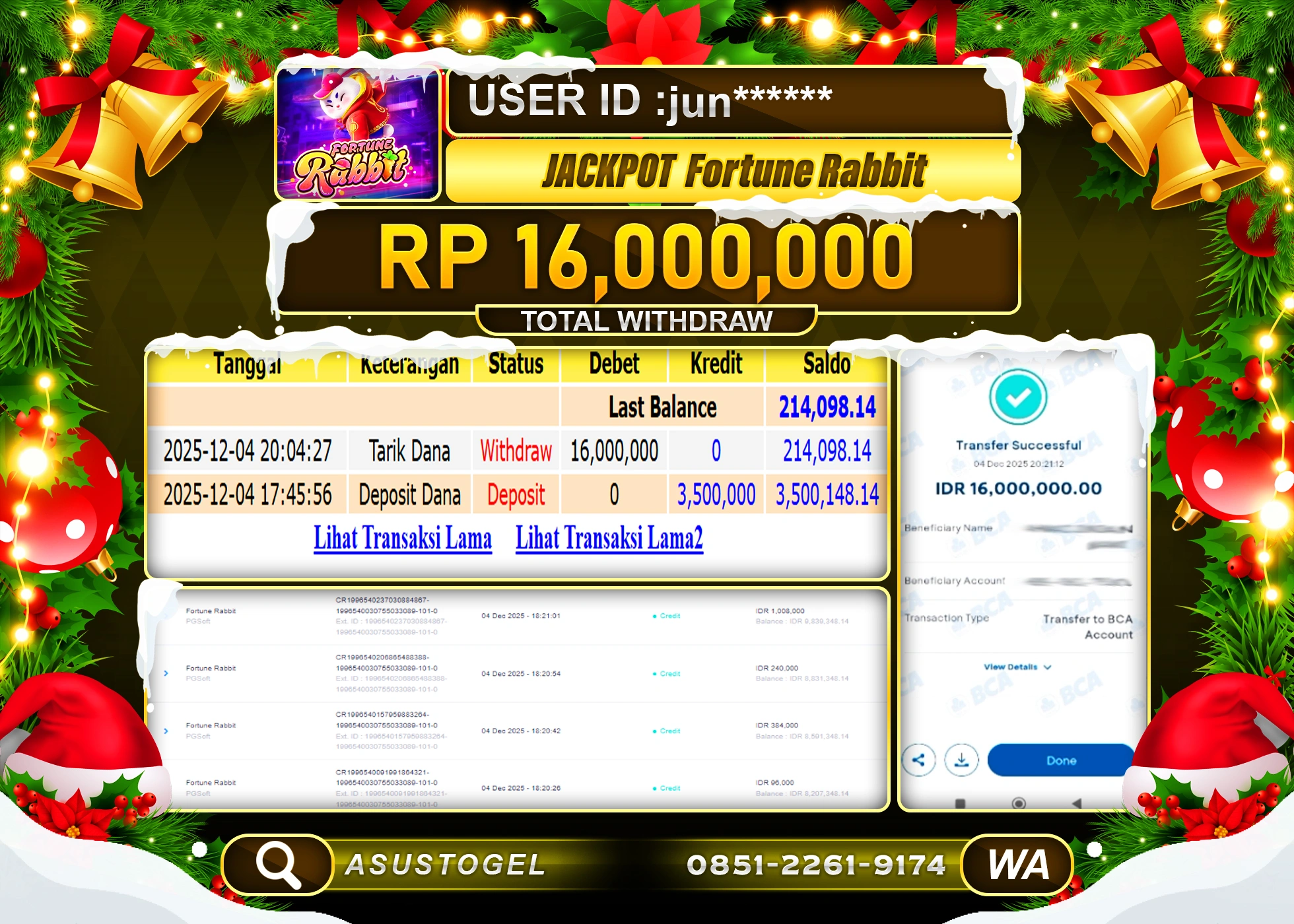 ASUSTOGEL KEMENANGAN DI SLOT FORTUNE RABBIT SEBESAR 16,000,000 - RUPIAH LUNAS